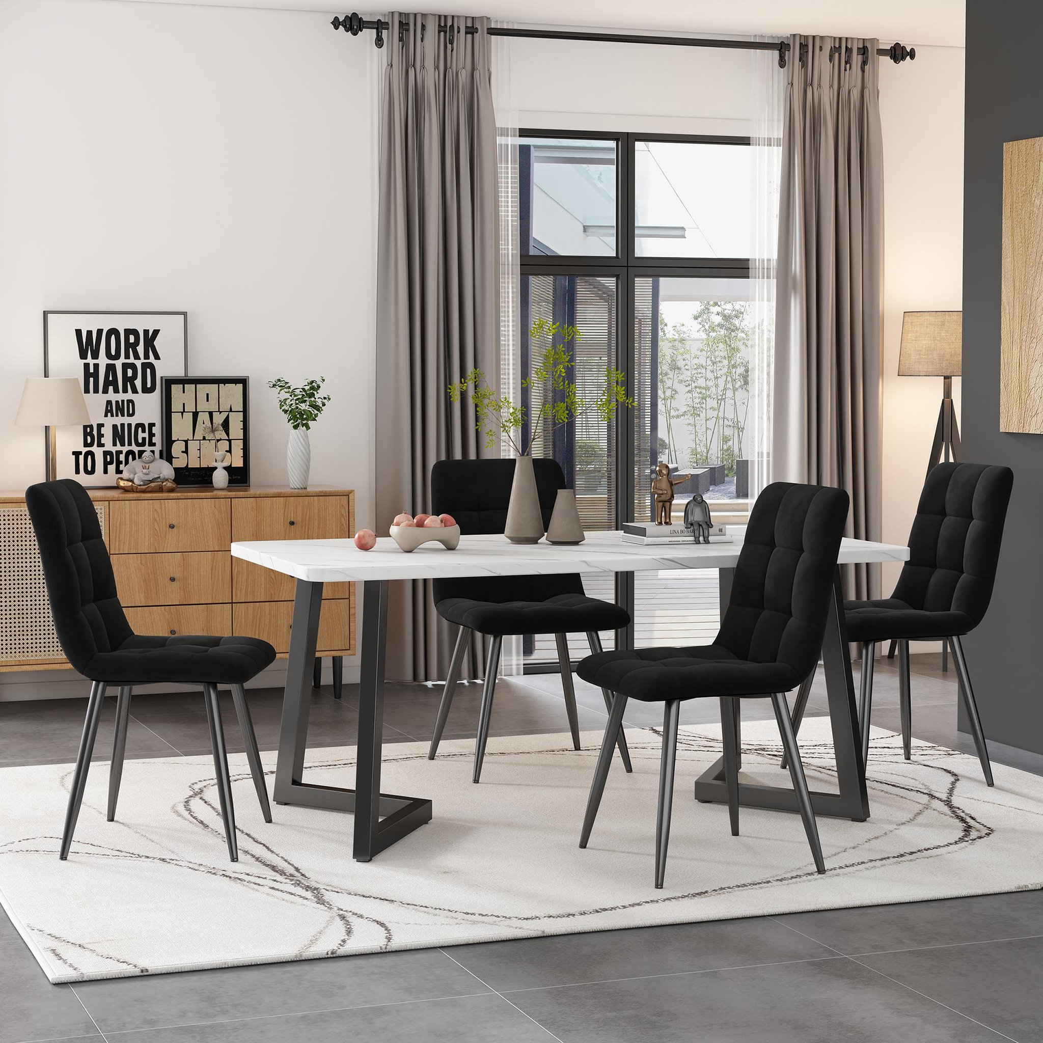 Voir la diapositive 2 : MERAX Table à manger rectangulaire fixe blanc+noir - 68x117-117max.cm mdf