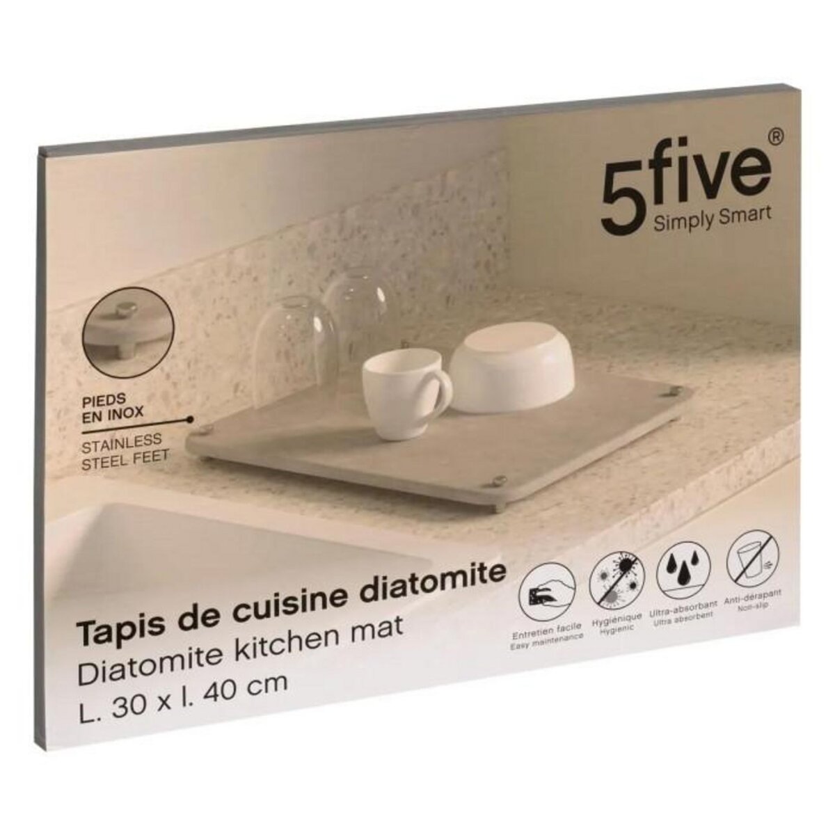 FIVE Plateau de Cuisine Évier  Diatomite  40cm Gris