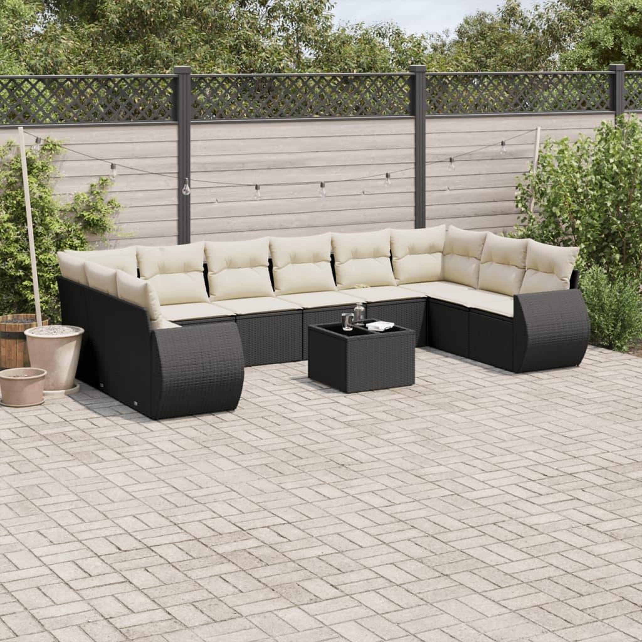 VIDAXL Salon de jardin 11 pcs avec coussins noir resine tressee