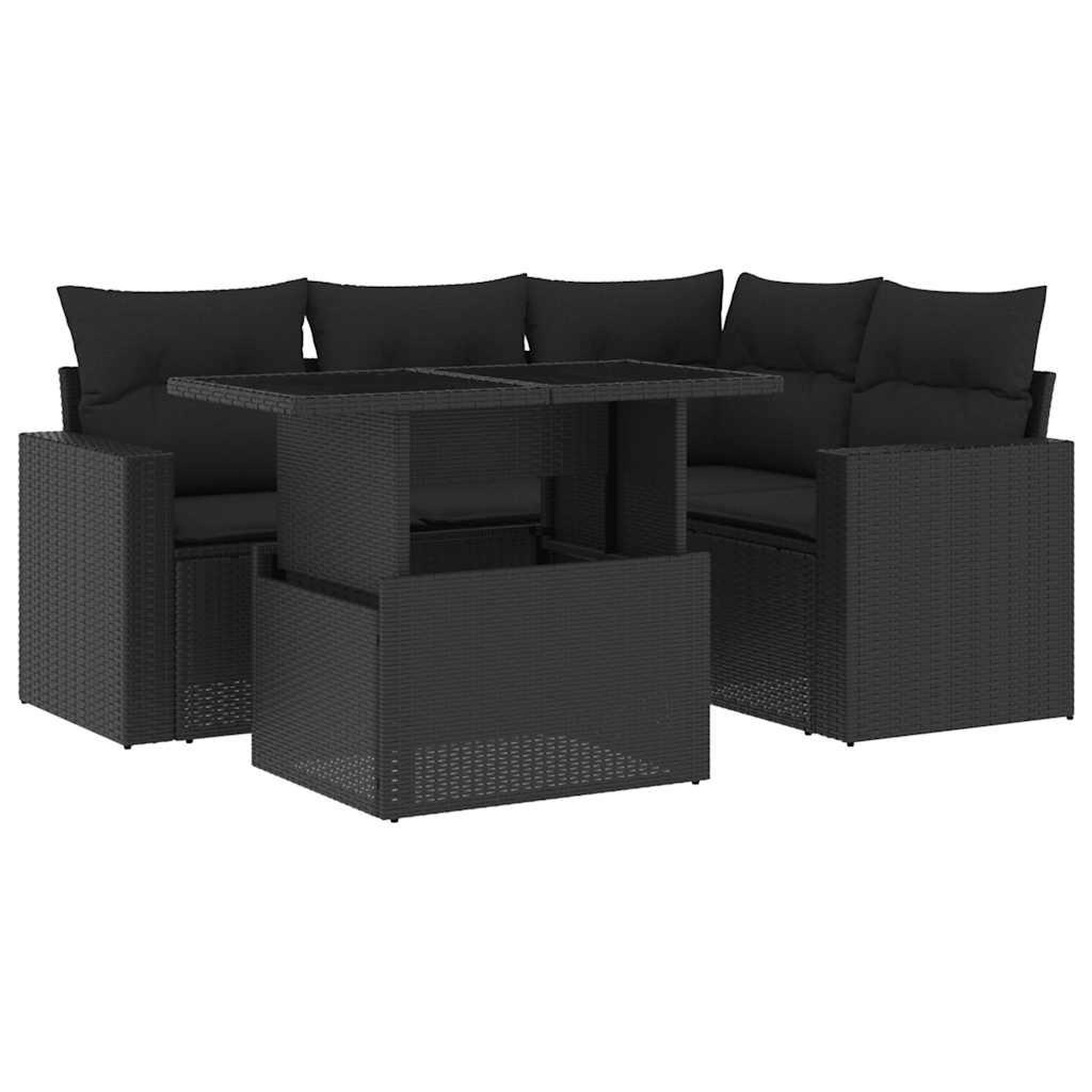 Voir la diapositive 2 : VIDAXL Salon de jardin 5 pcs avec coussins noir resine tressee