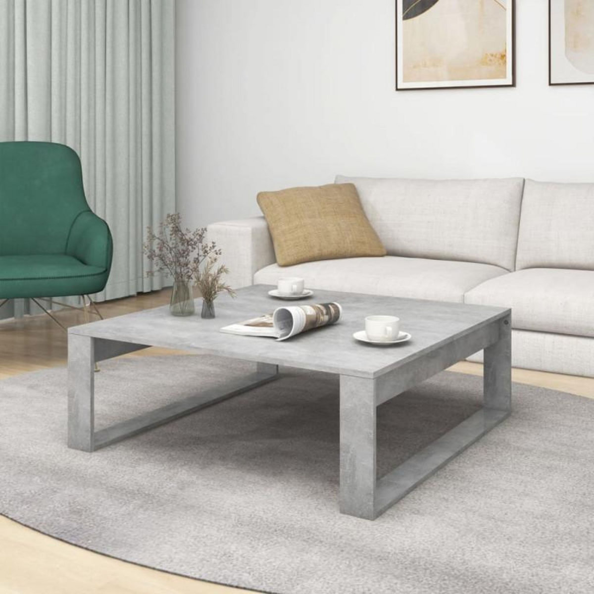 VIDAXL Table basse Gris béton 100x100x35 cm Bois d ingénierie