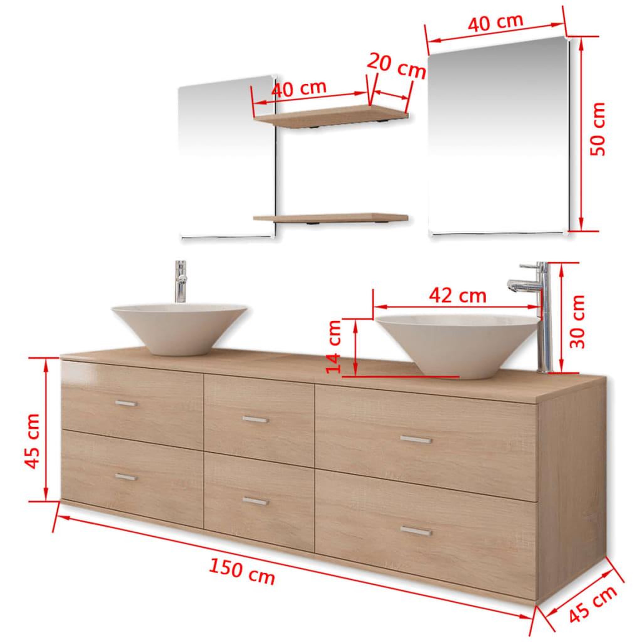 Voir la diapositive 6 : VIDAXL Meuble de salle de bain 9 pcs avec lavabo et robinet Beige