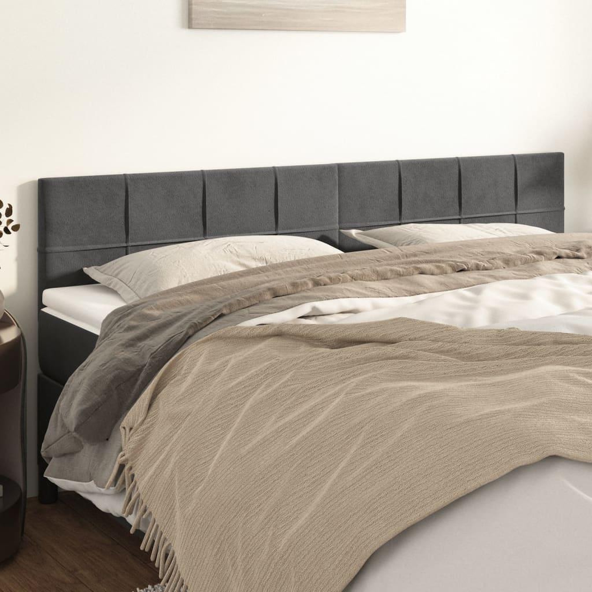 Voir la diapositive 1 : VIDAXL Tetes de lit 2 pcs Gris fonce 100x5x78/88 cm Velours