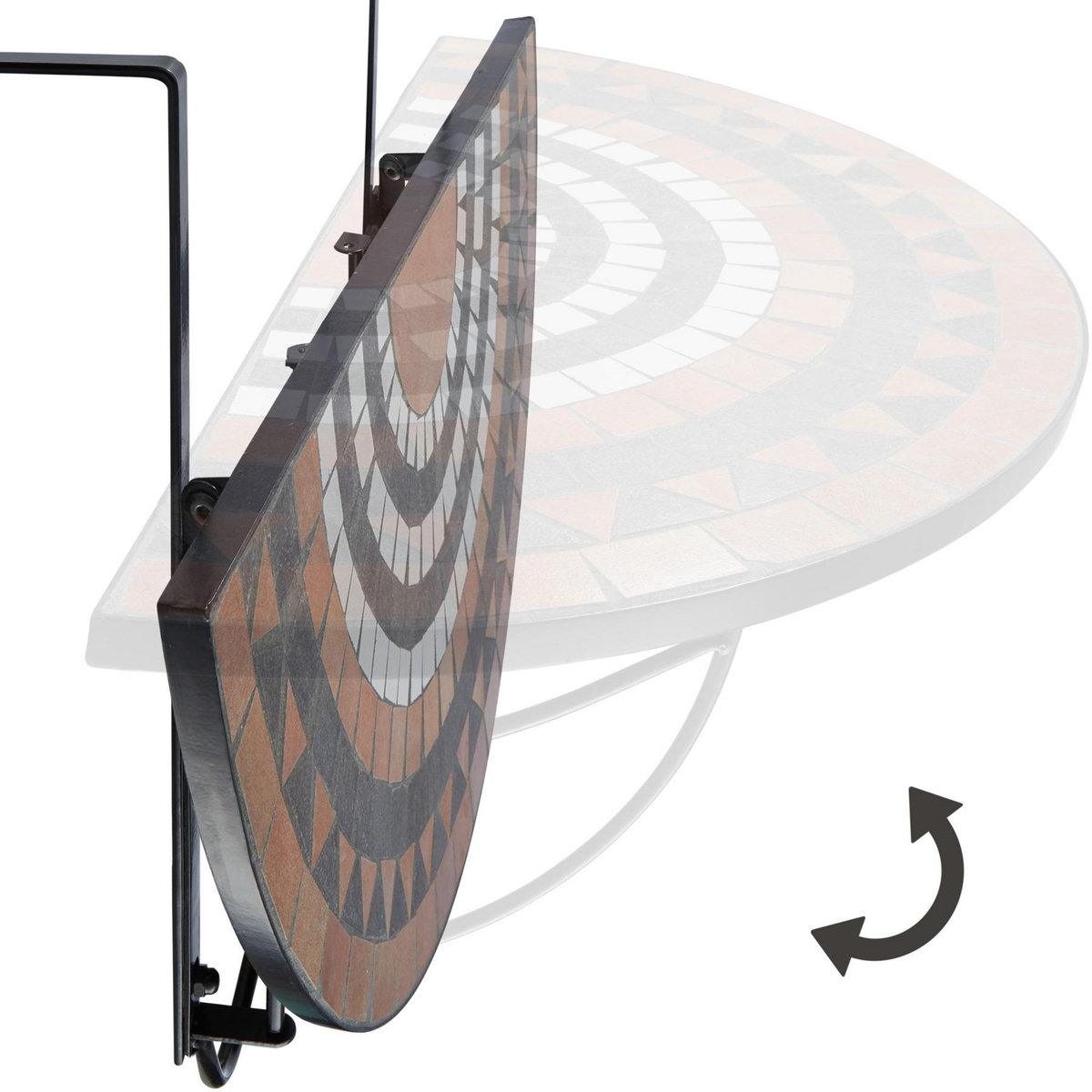 tectake Table de balcon en acier, mosaïque et ciment terracotta/blanc