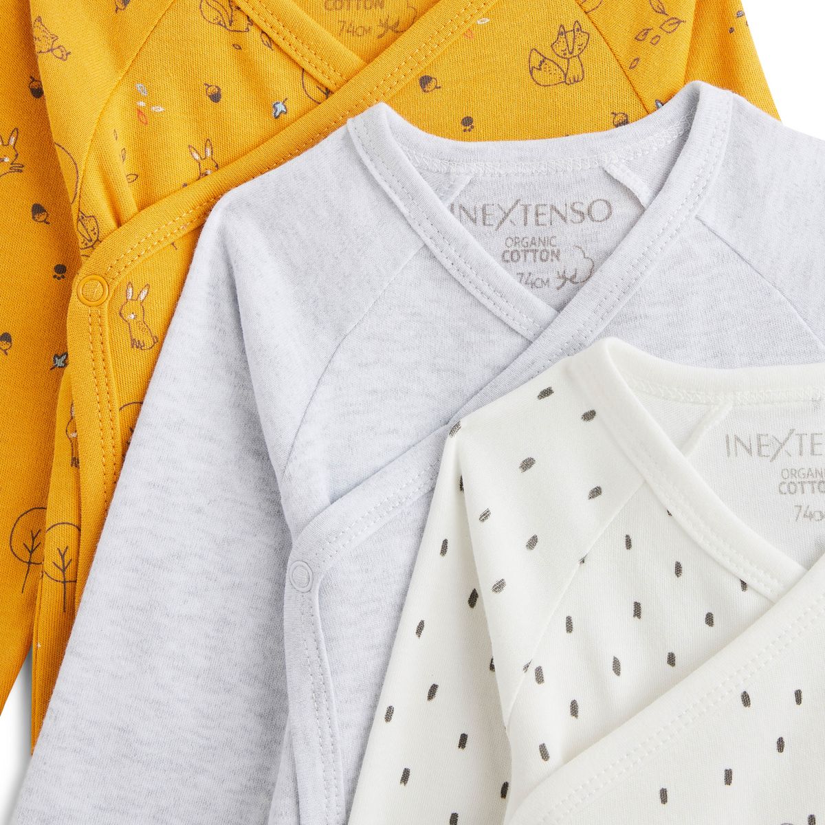 INEXTENSO Lot de 3 bodies de naissance manches longues lapins bébé garçon