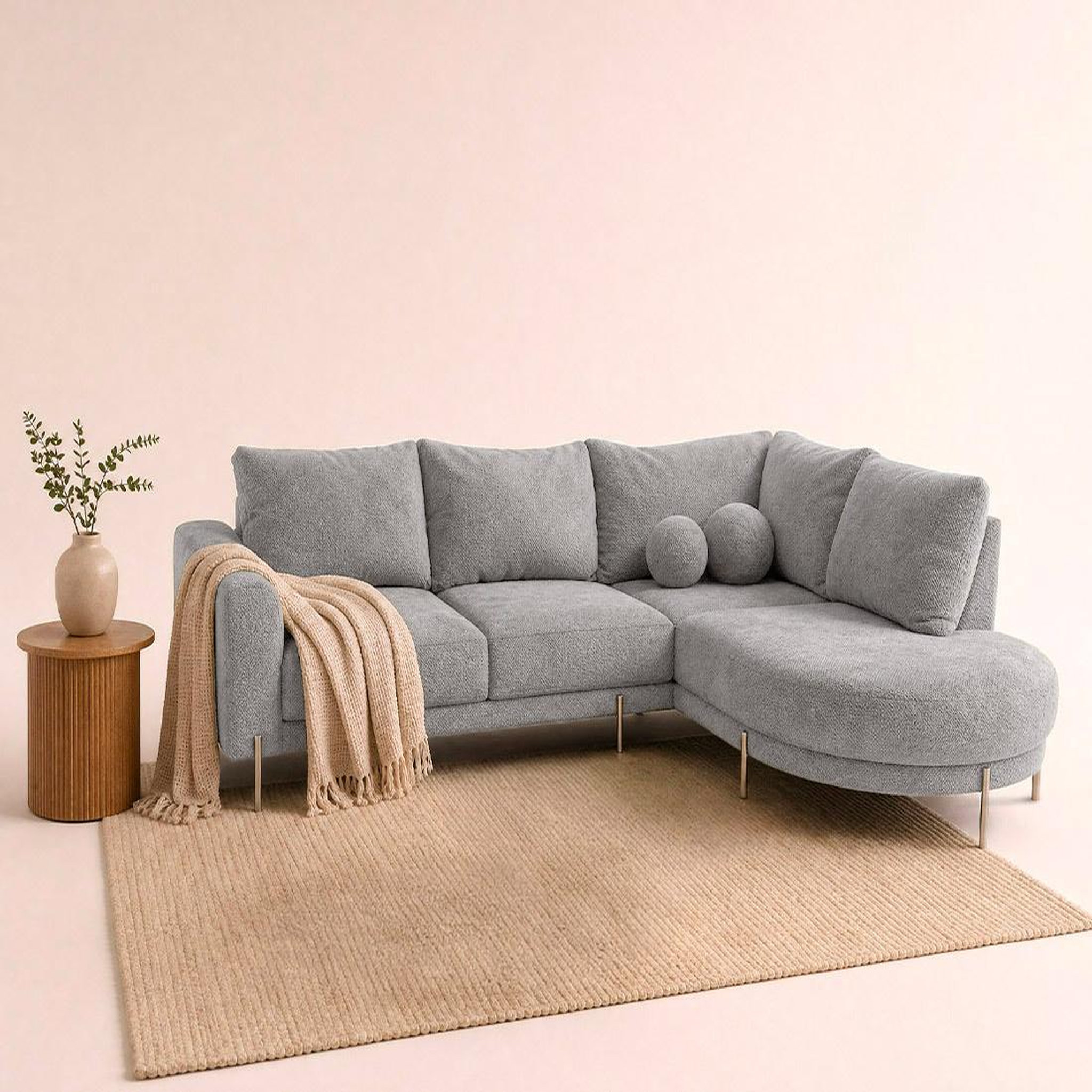 Voir la diapositive 2 : BEST MOBILIER Gabin - canapé d'angle droit 5 places en velours texturé