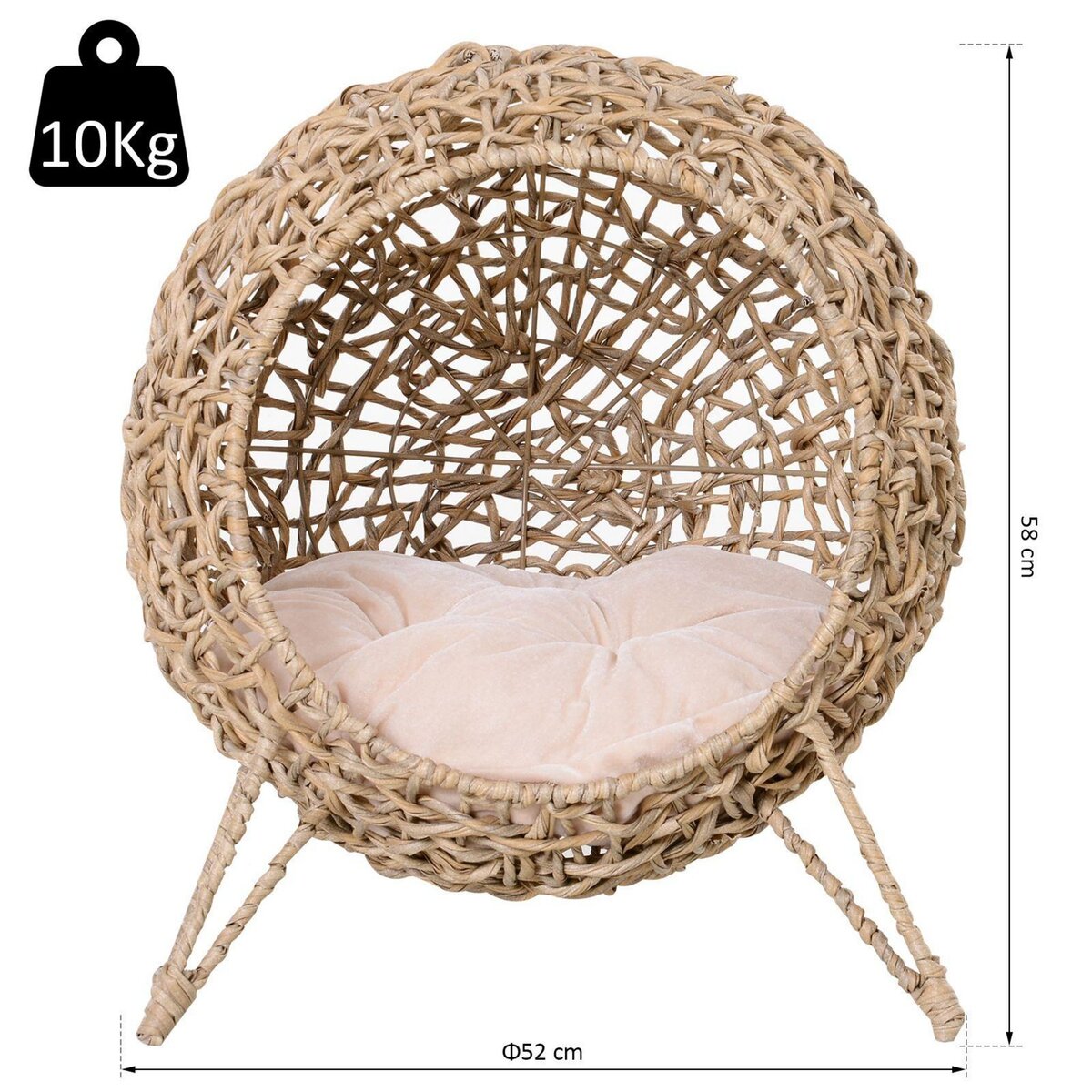 PAWHUT PawHut Panier chat lit chat cosy grand confort dim. Ø 52 x 58H cm coussin moelleux inclus résine tressée imitation rotin beige