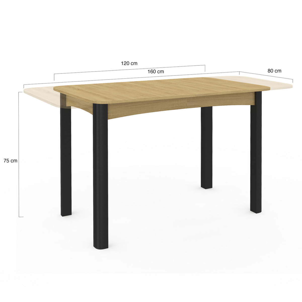 ID MARKET Table à manger extensible rectangle JUNE 4-8 personnes bois et noir 120-160 cm