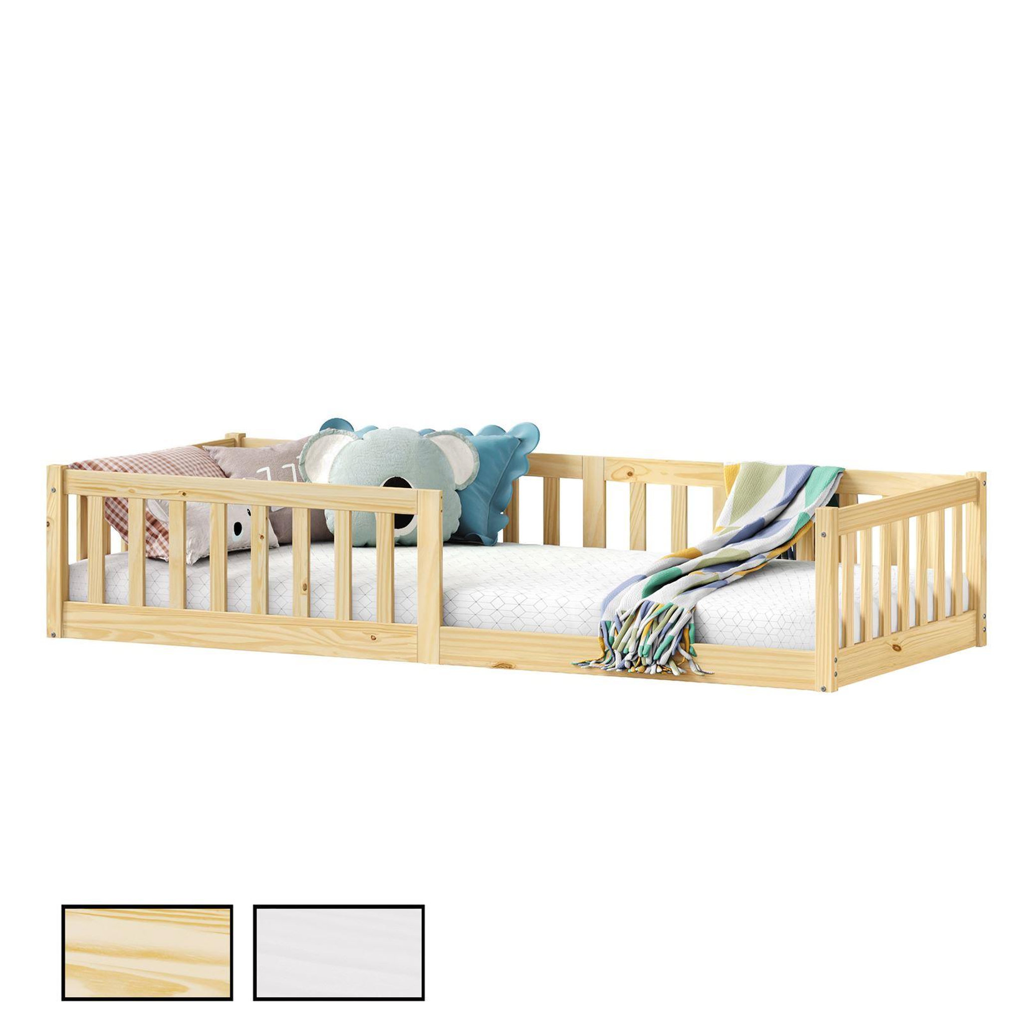 IDIMEX Lit enfant GUSTAVO type Montessori, couchage 90x200 cm, en pin massif. Coloris disponibles : Marron, Blanc