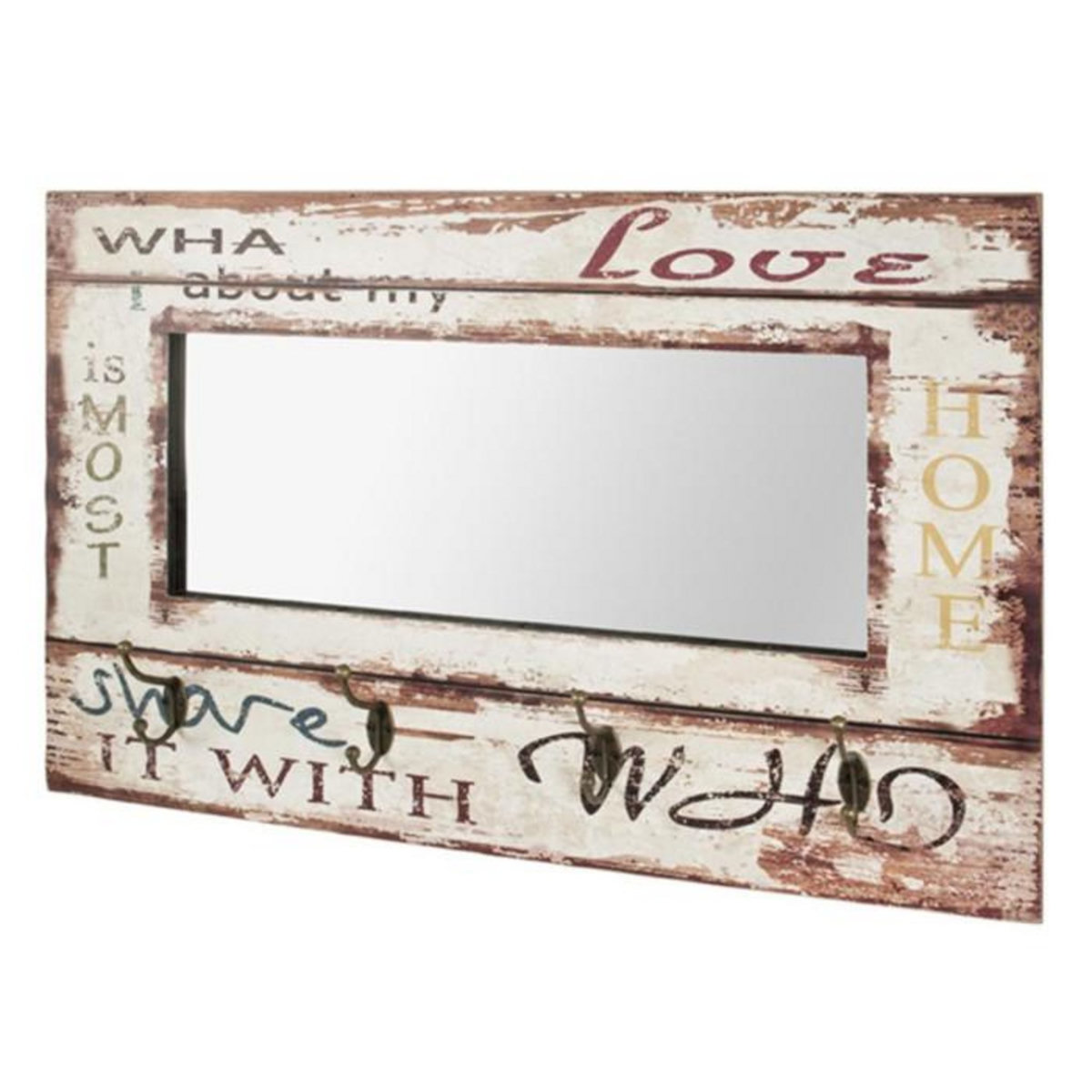 Paris Prix Patère Murale 4 Crochets & Miroir  Love  80cm Blanc