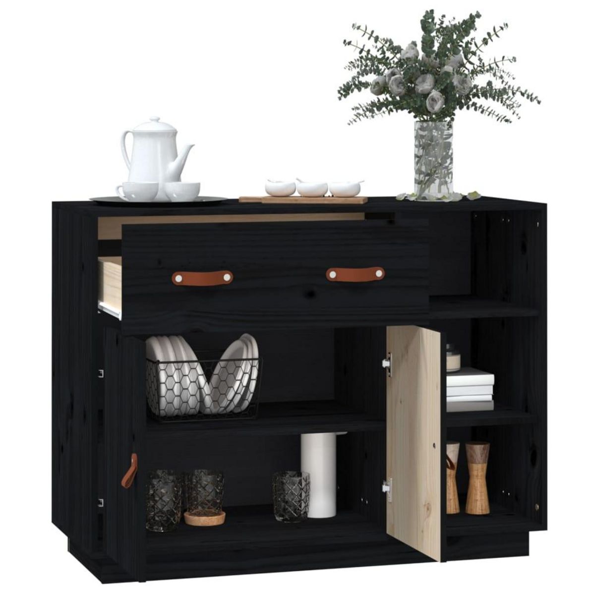 VIDAXL Buffet Noir 98,5x40x75 cm Bois massif de pin