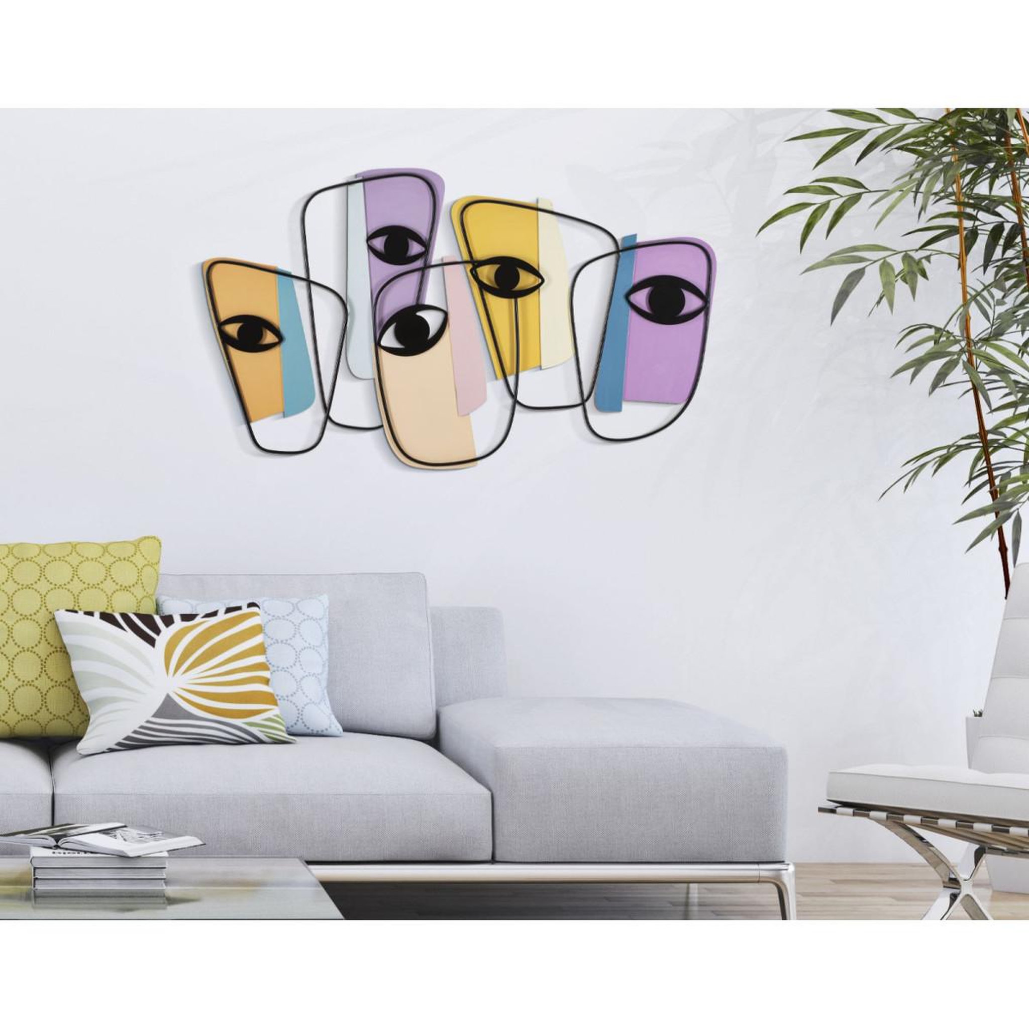 Voir la diapositive 5 : Paris Prix Décoration murale en métal  eyes  120cm multicolore
