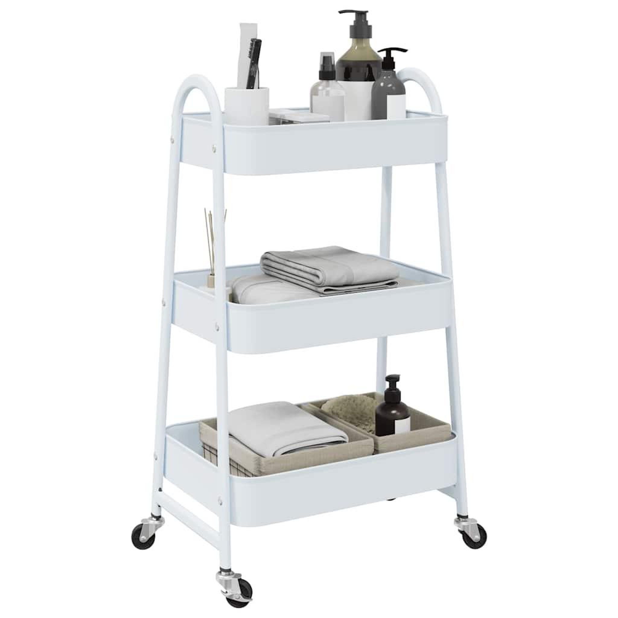 VIDAXL Chariot de rangement a 3 niveaux blanc 42x41,5x77 cm acier