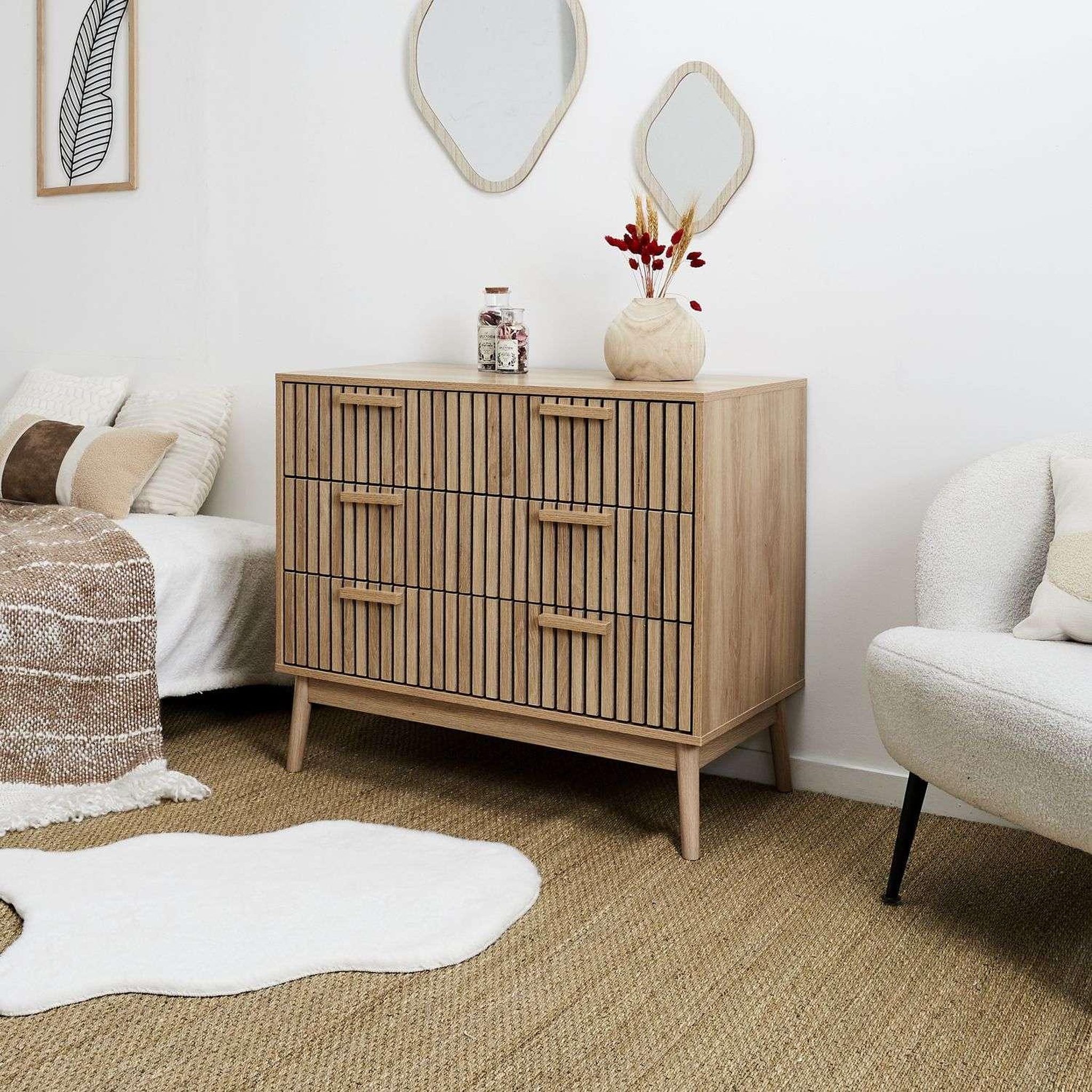 Voir la diapositive 6 : The Home Deco Factory Commode 3 tiroirs saulk - marron