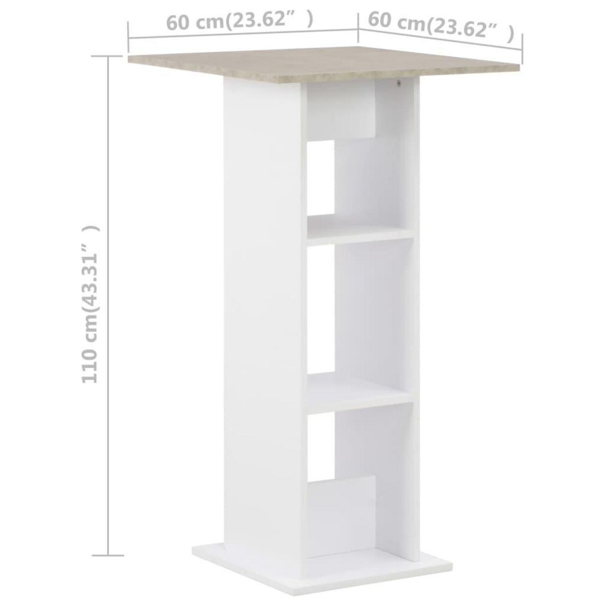 VIDAXL Table de bar Blanc et beton 60x60x110 cm