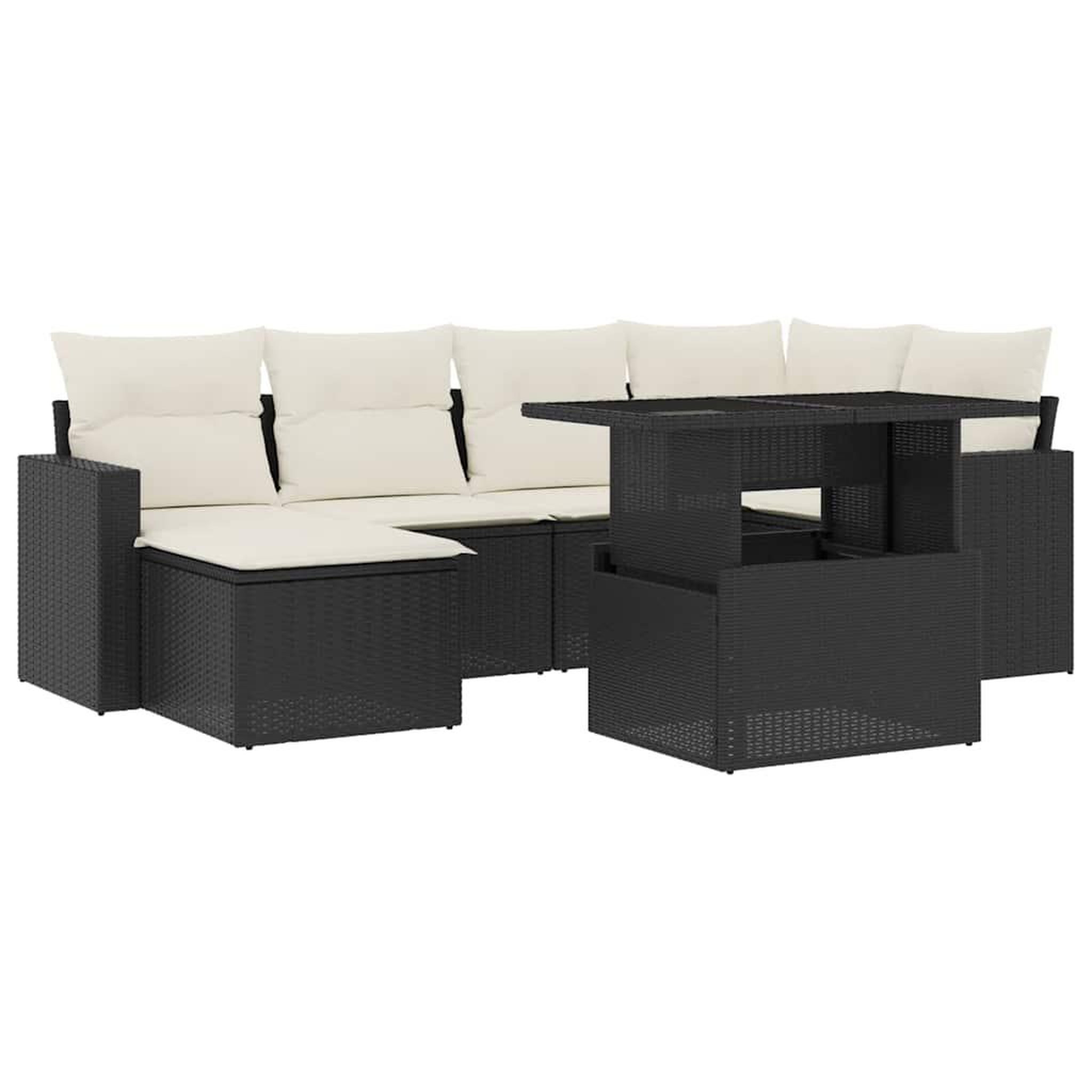 Voir la diapositive 2 : VIDAXL Salon de jardin 7 pcs avec coussins noir resine tressee