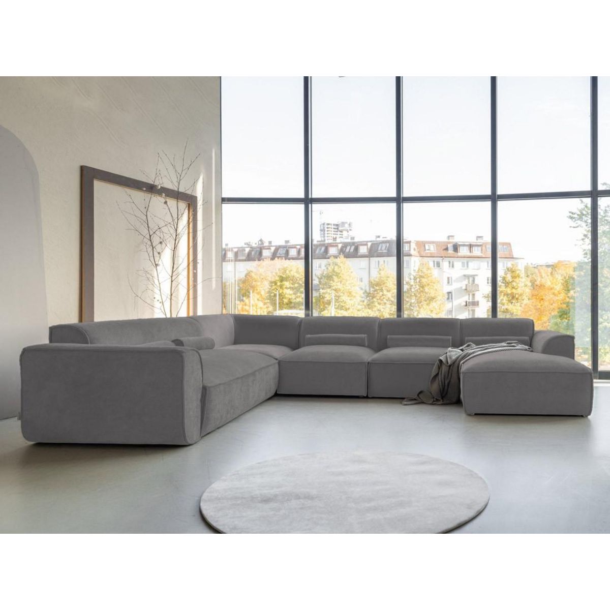 BEST MOBILIER Felix - canapé modulable panoramique d'angle gauche 7 places en tissu texturé