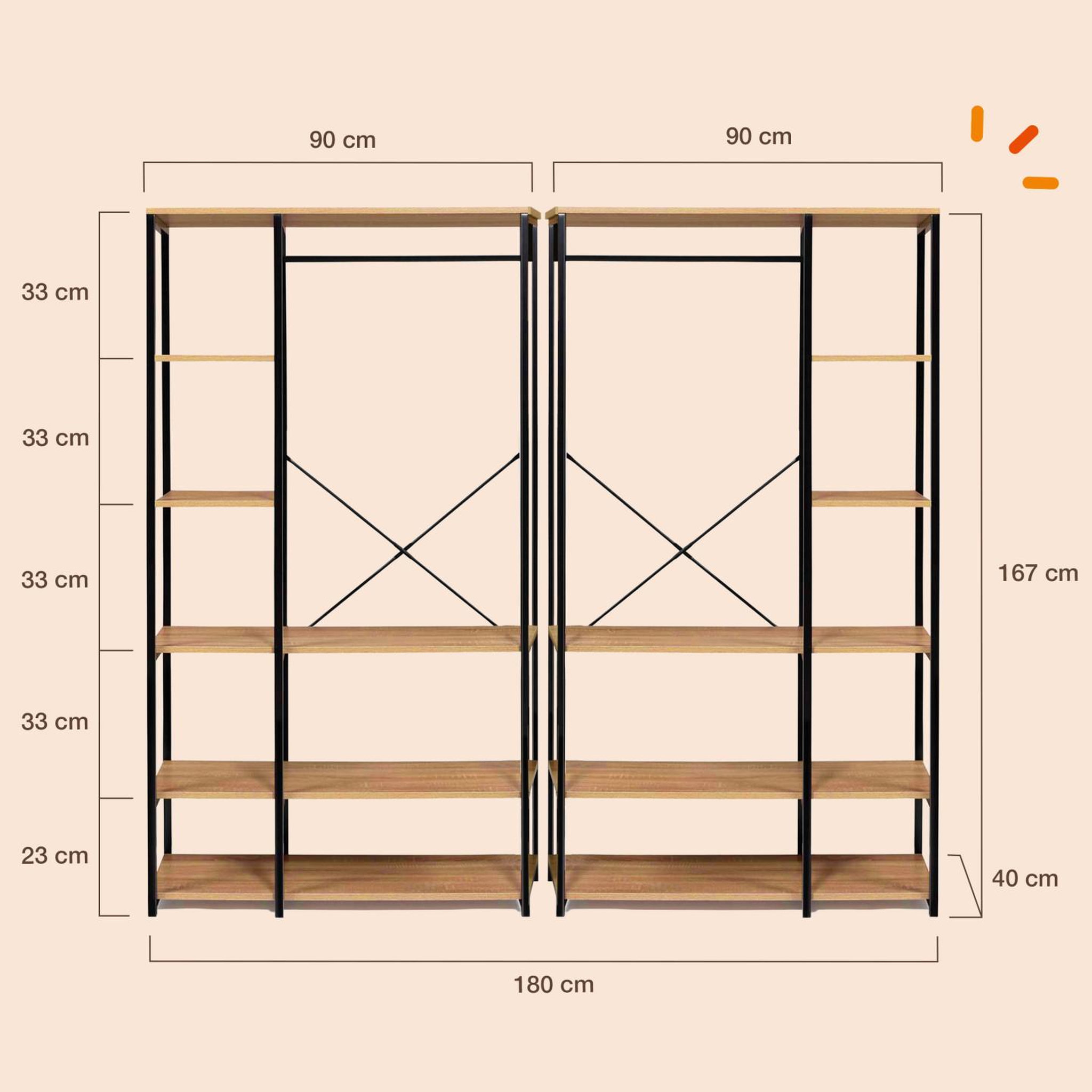 Voir la diapositive 4 : ID MARKET Dressing modulable double penderie étagère l. 180 cm detroit design industriel