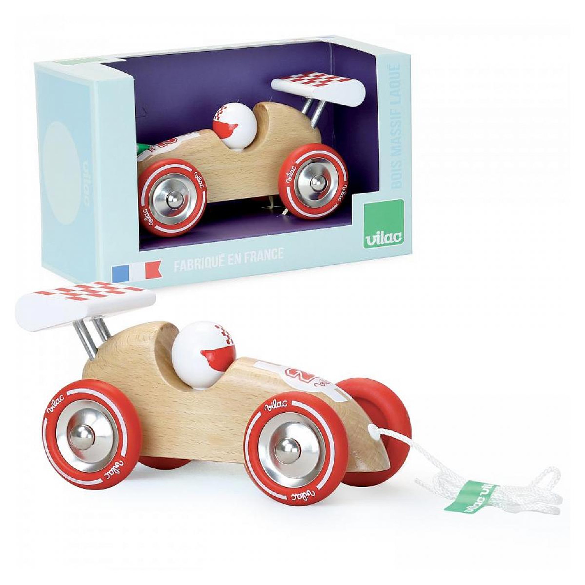 Voir la diapositive 4 : Vilac Voiture de course à trainer bois naturel