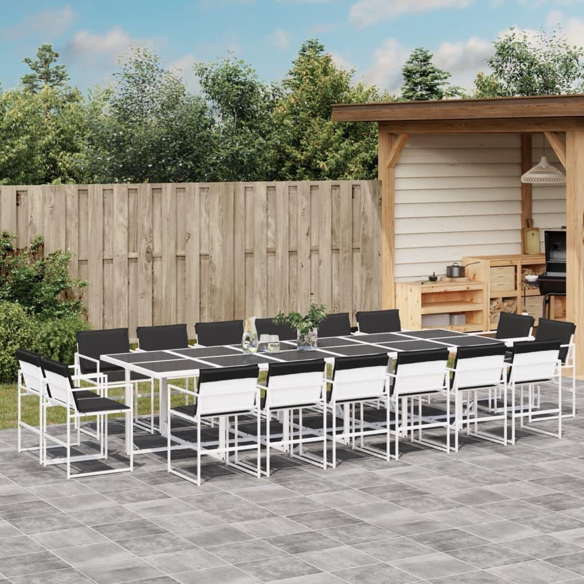 VIDAXL Ensemble a manger de jardin avec coussins 17pcs blanc textilene