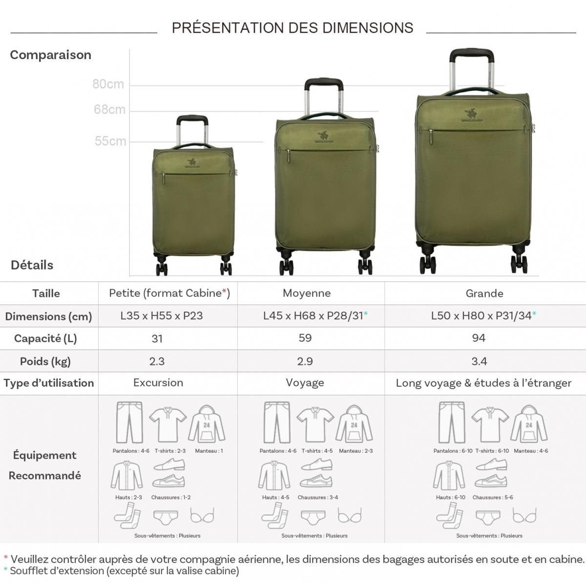 David Jones Lot de 3 valises dont 1 cabine souples