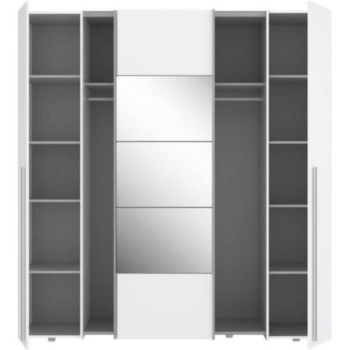 MARKET24 Armoire NARAGO - Décor Blanc mat - 2 portes coulissantes + miroir + 2 portes battantes + 2 penderies - L200 x P61 x H210 cm