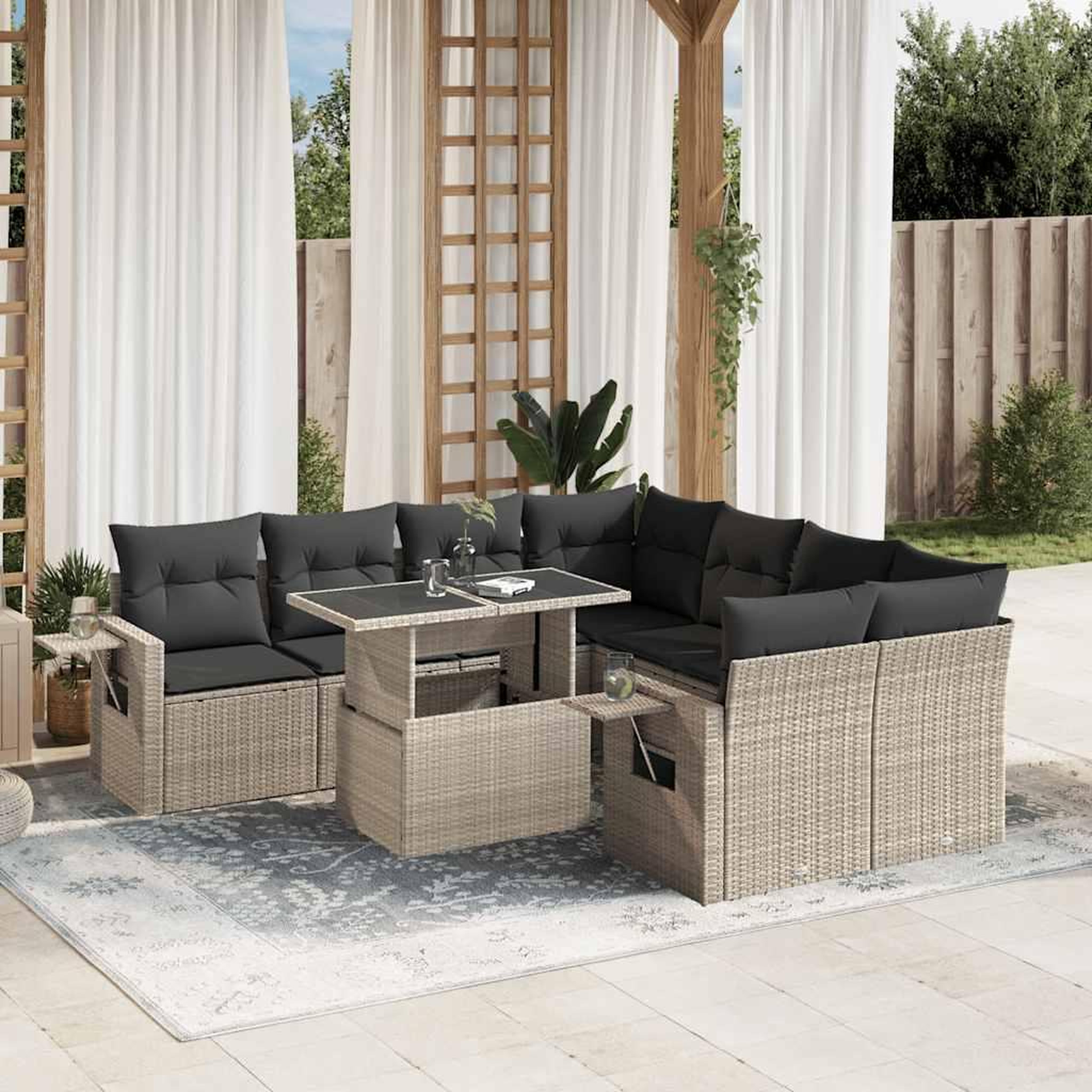 VIDAXL Salon de jardin 9 pcs avec coussins gris clair resine tressee