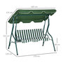 Voir la diapositive 3 : OUTSUNNY Balancelle de jardin 3 places coussins assise dossier vert blanc rayé