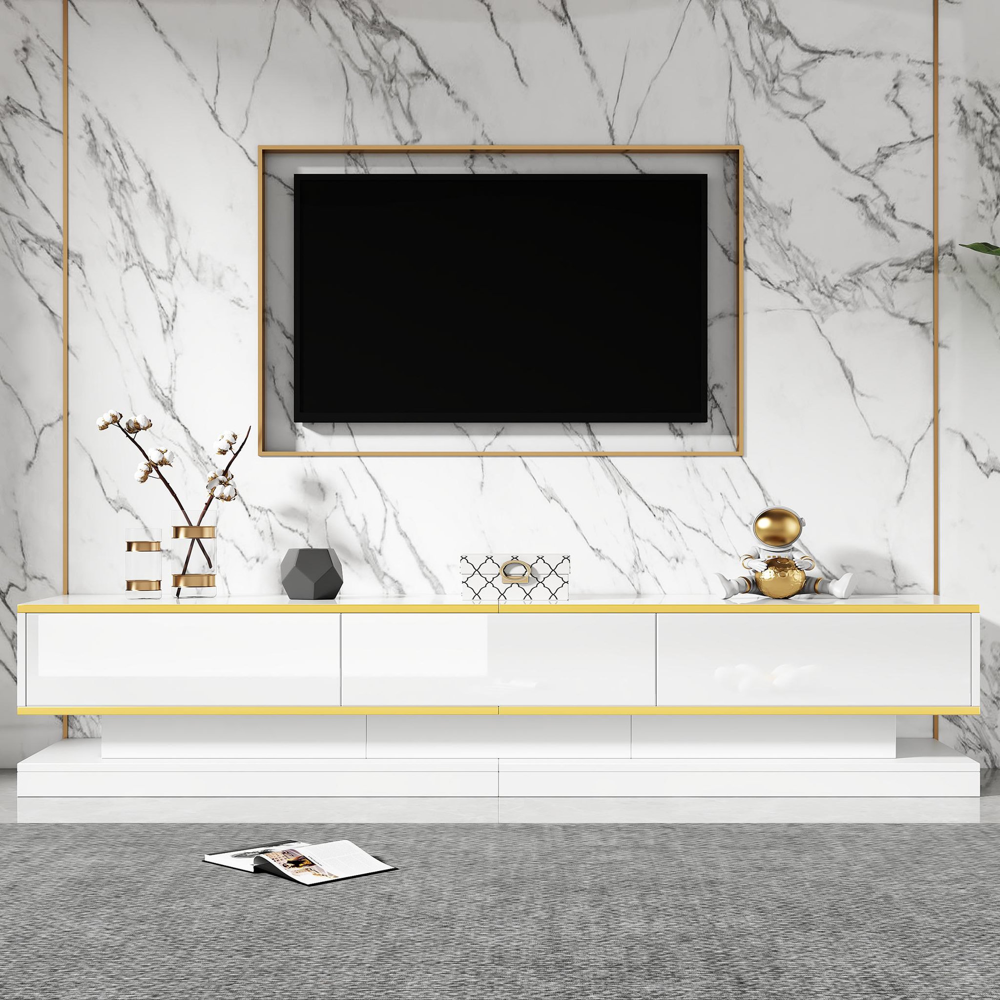 Voir la diapositive 2 : MERAX Meuble tv blanc 200 cm panneau de particules