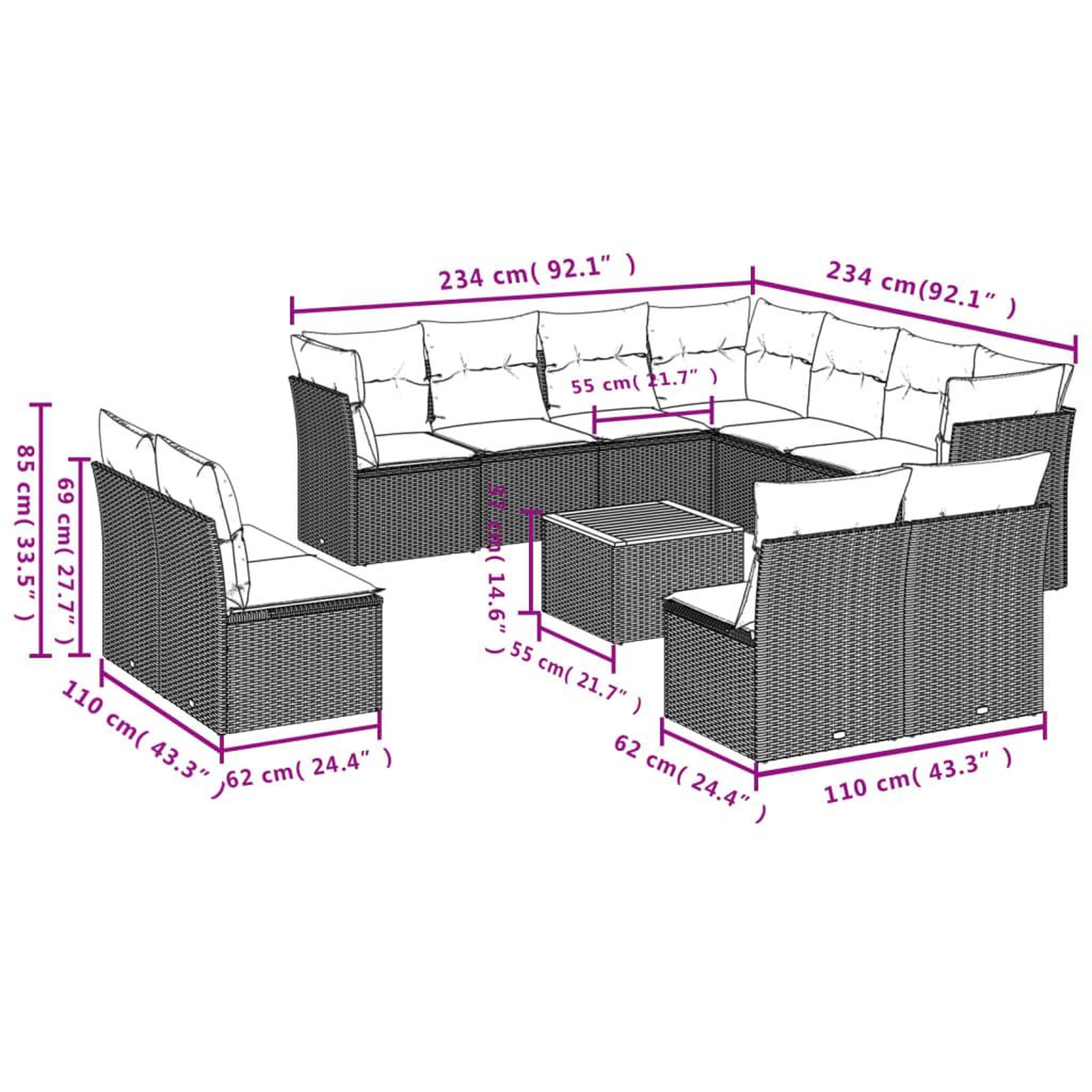 Voir la diapositive 3 : VIDAXL Salon de jardin avec coussins 12 pcs beige resine tressee