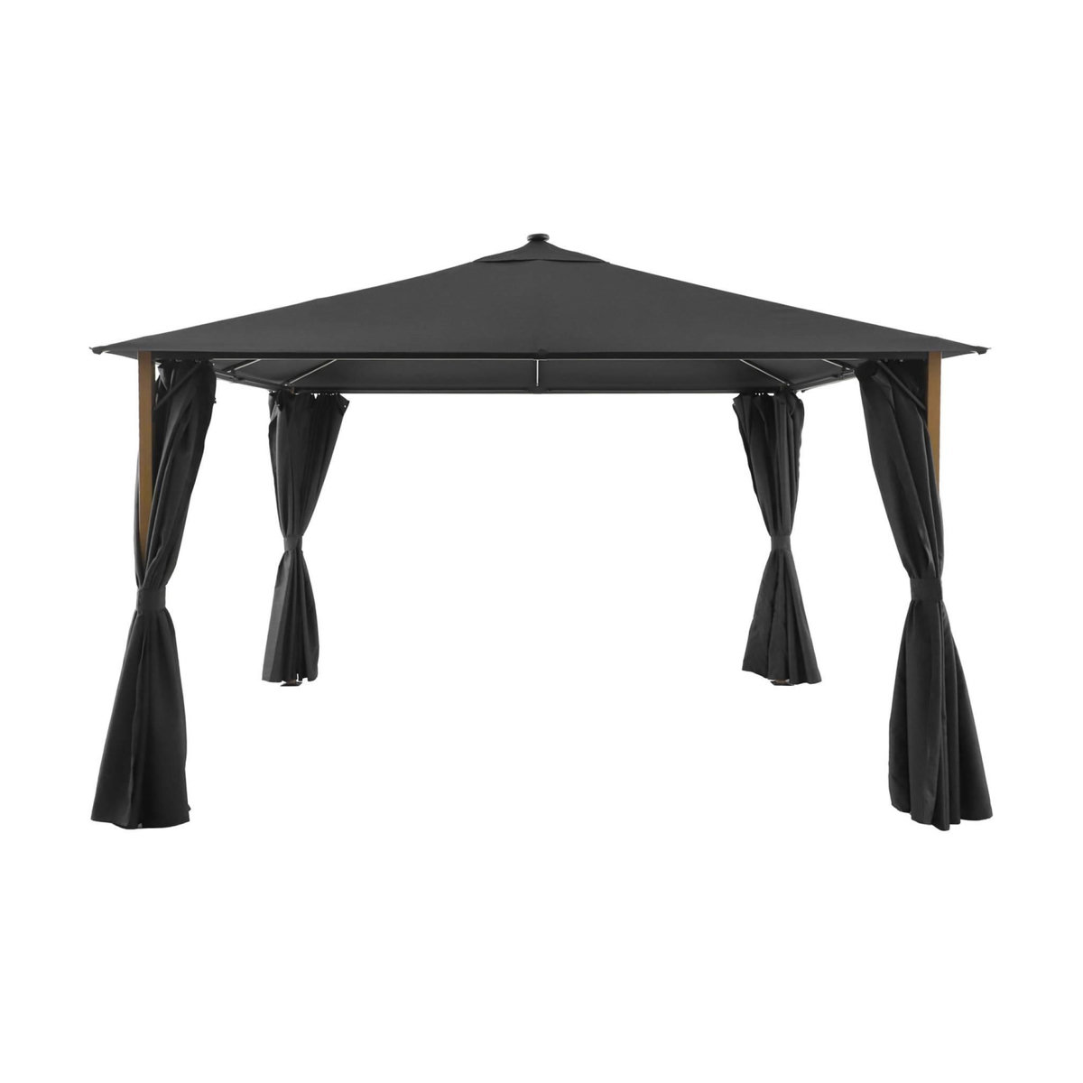 SWEEEK Tonnelle 4x3m aluminium effet bois avec rideaux et led - Veluna