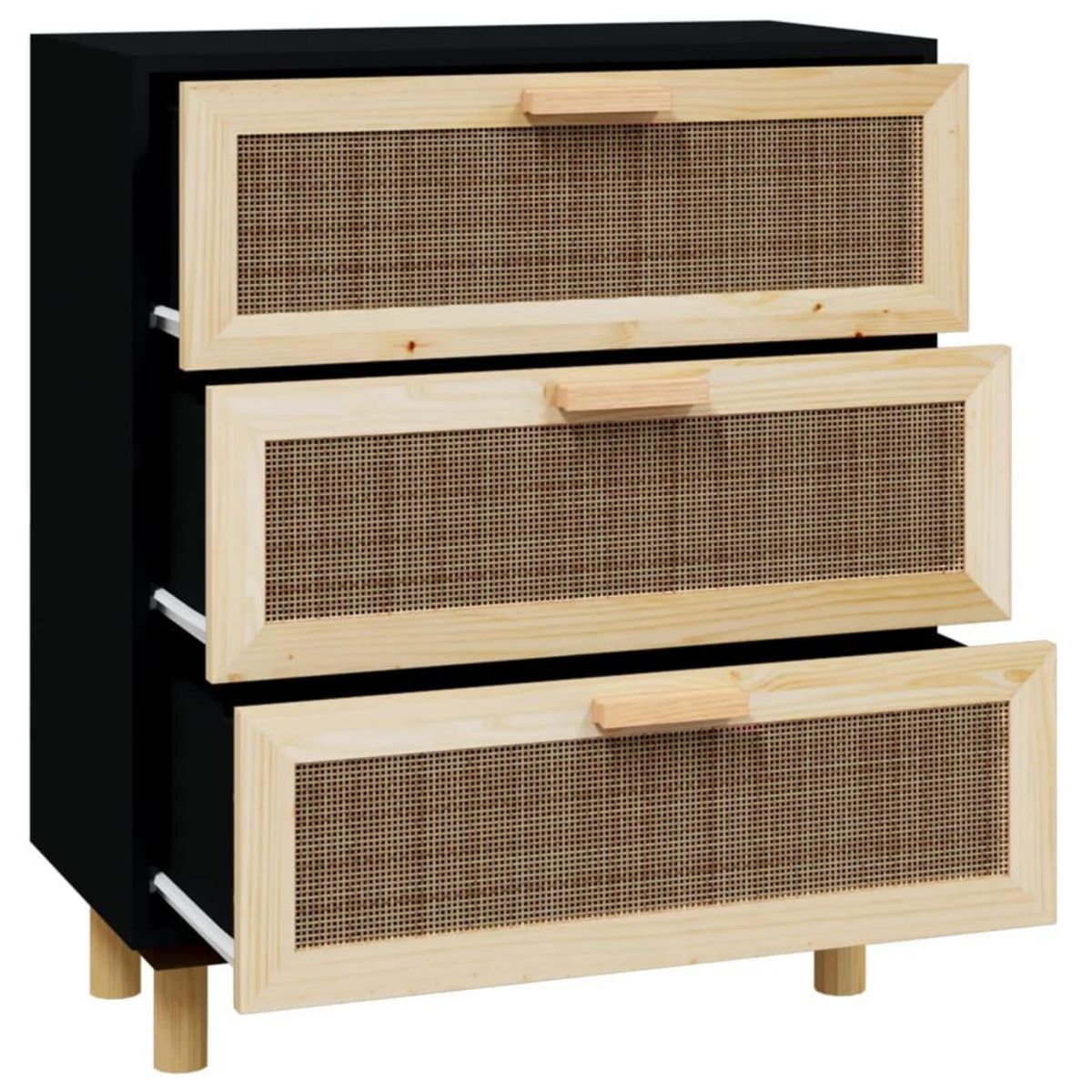VIDAXL Buffet Noir 60x30x70 cm Bois de pin massif et rotin naturel