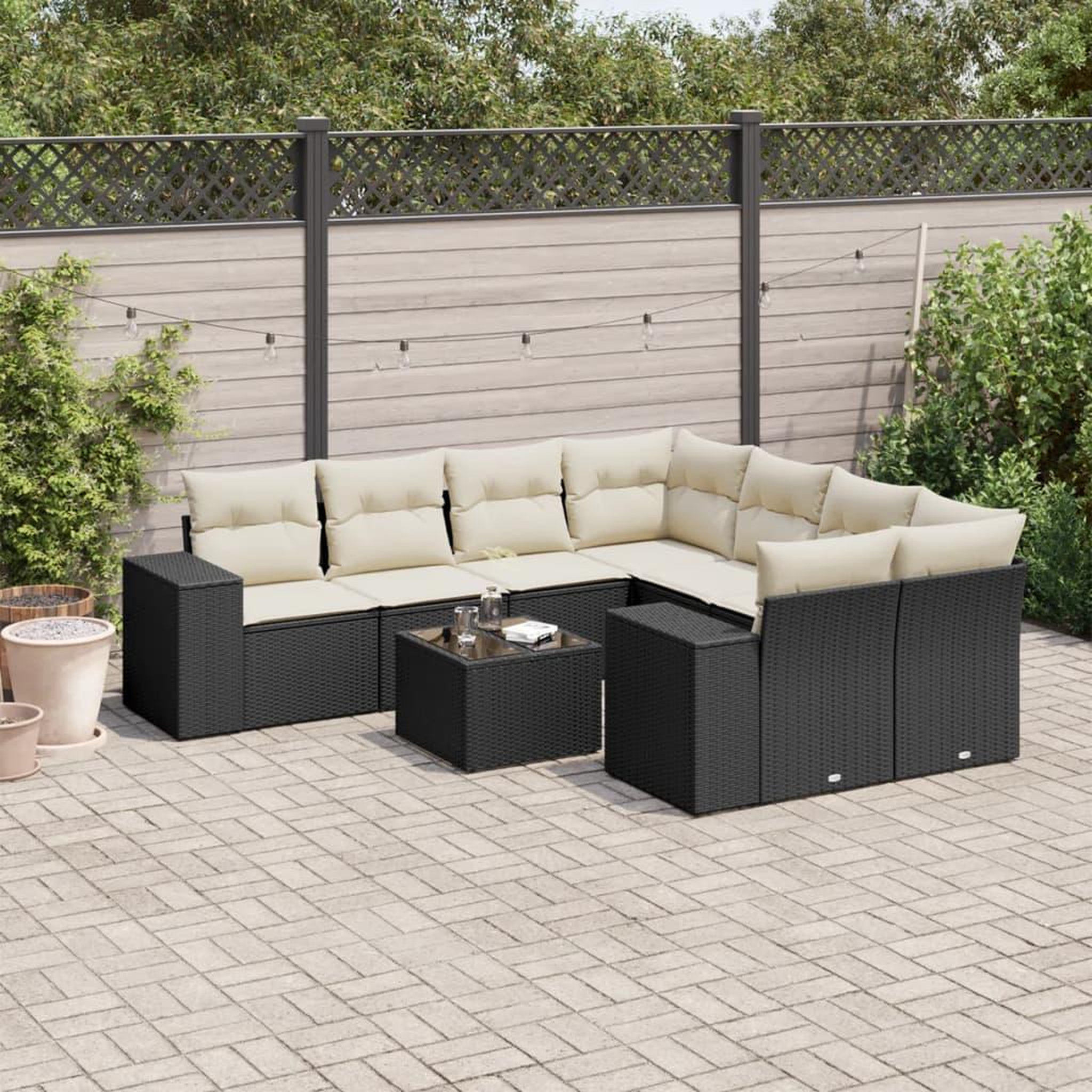 VIDAXL Salon de jardin 9 pcs avec coussins noir resine tressee
