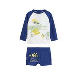 Petit Béguin Maillot de bain bébé 2 pièces t-shirt de protection UV & boxer Costa. Coloris disponibles : Bleu