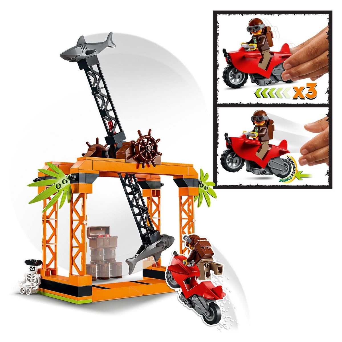 LEGO City Stuntz 60342 Le Défi de Cascade : l&rsquo;Attaque des Requins, Jouet de Moto Enfants 