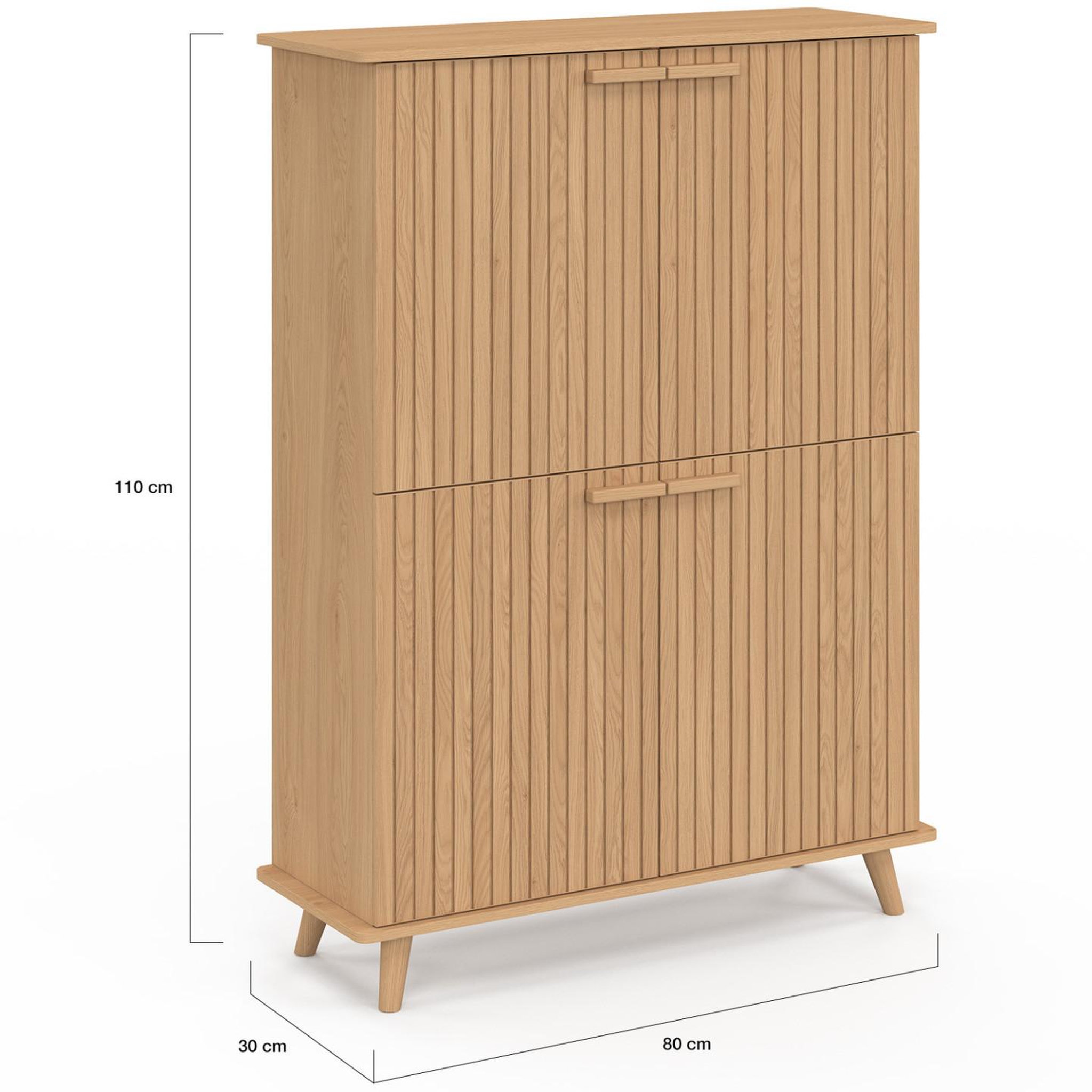 Voir la diapositive 5 : ID MARKET Meuble de rangement 4 portes juliette effet lattes tasseau bois coloris chêne