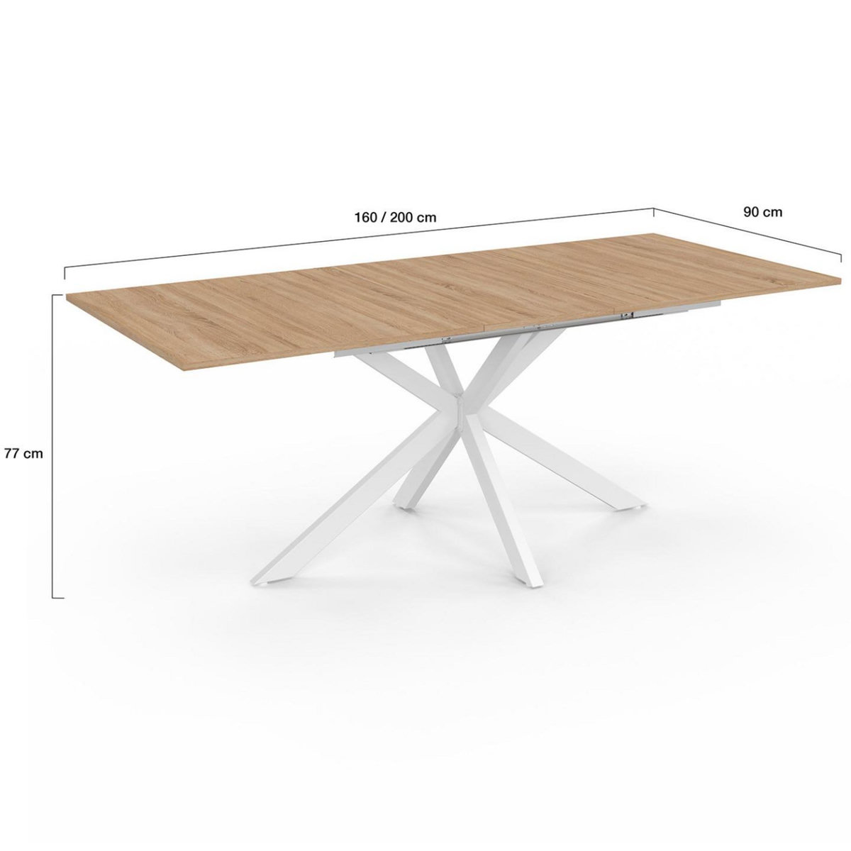 ID MARKET Table à manger extensible rectangle ALIX 6-10 personnes bois et blanc 160-200 cm
