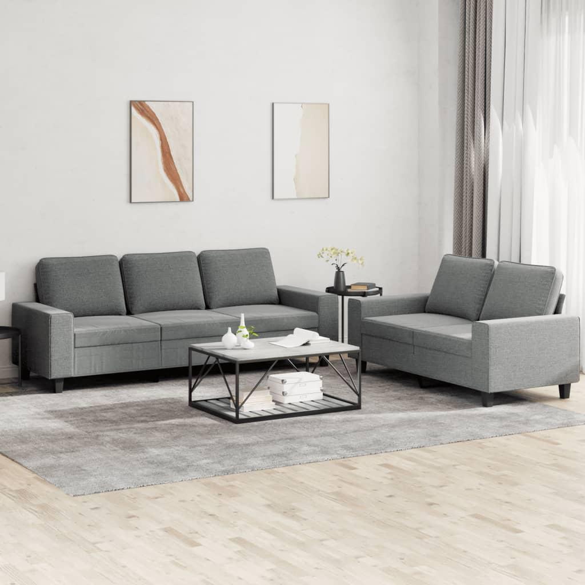 VIDAXL Ensemble de canapes 2 pcs gris fonce tissu