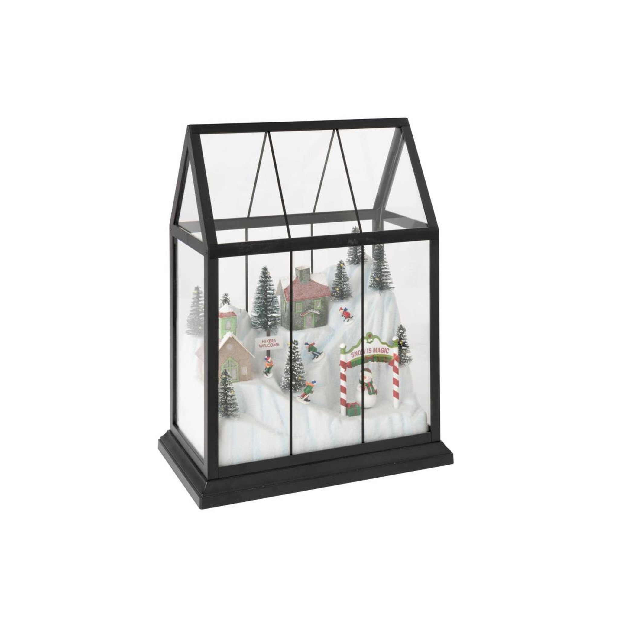 Voir la diapositive 2 : J-LINE Village de Noël Vitré à LED  Sébastienne  25cm Noir