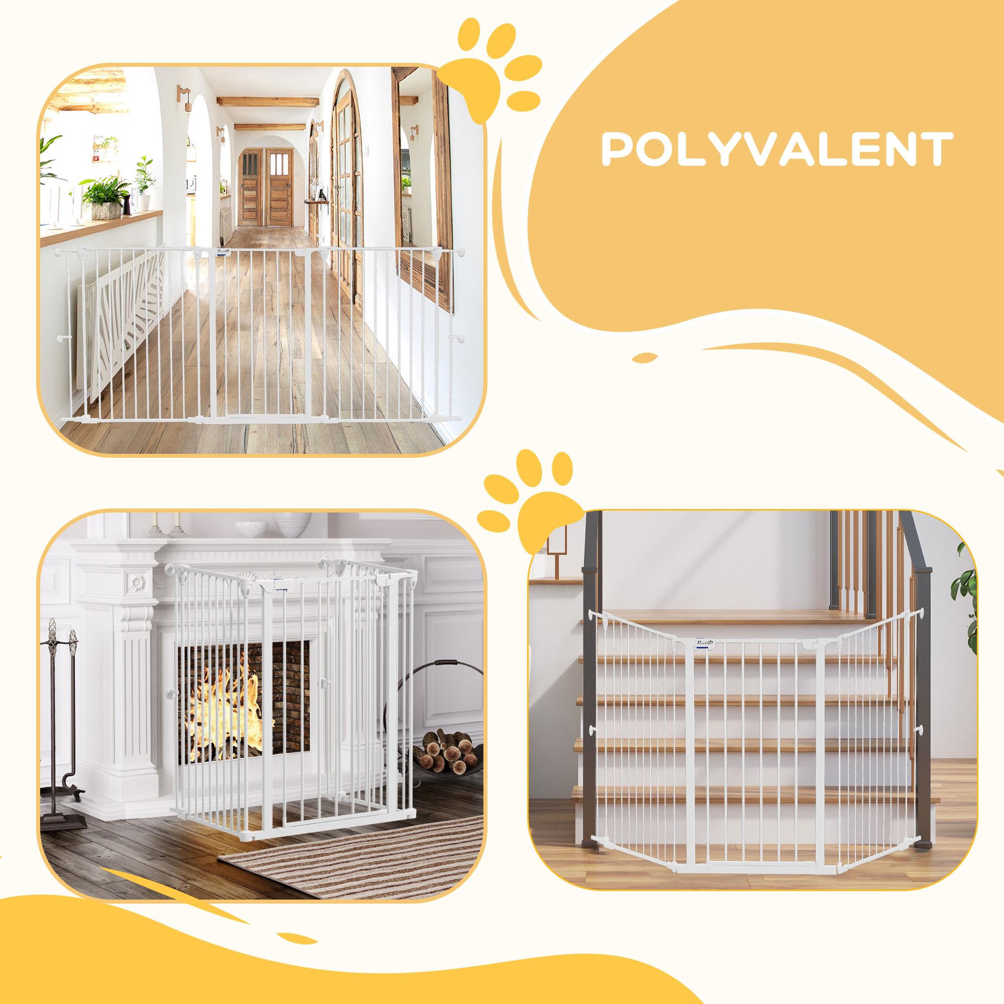 Voir la diapositive 5 : PAWHUT Barrière de sécurité pliable pour chien - 3 panneaux, porte verrouillable - dim. 206L x 90H cm - acier PP blanc