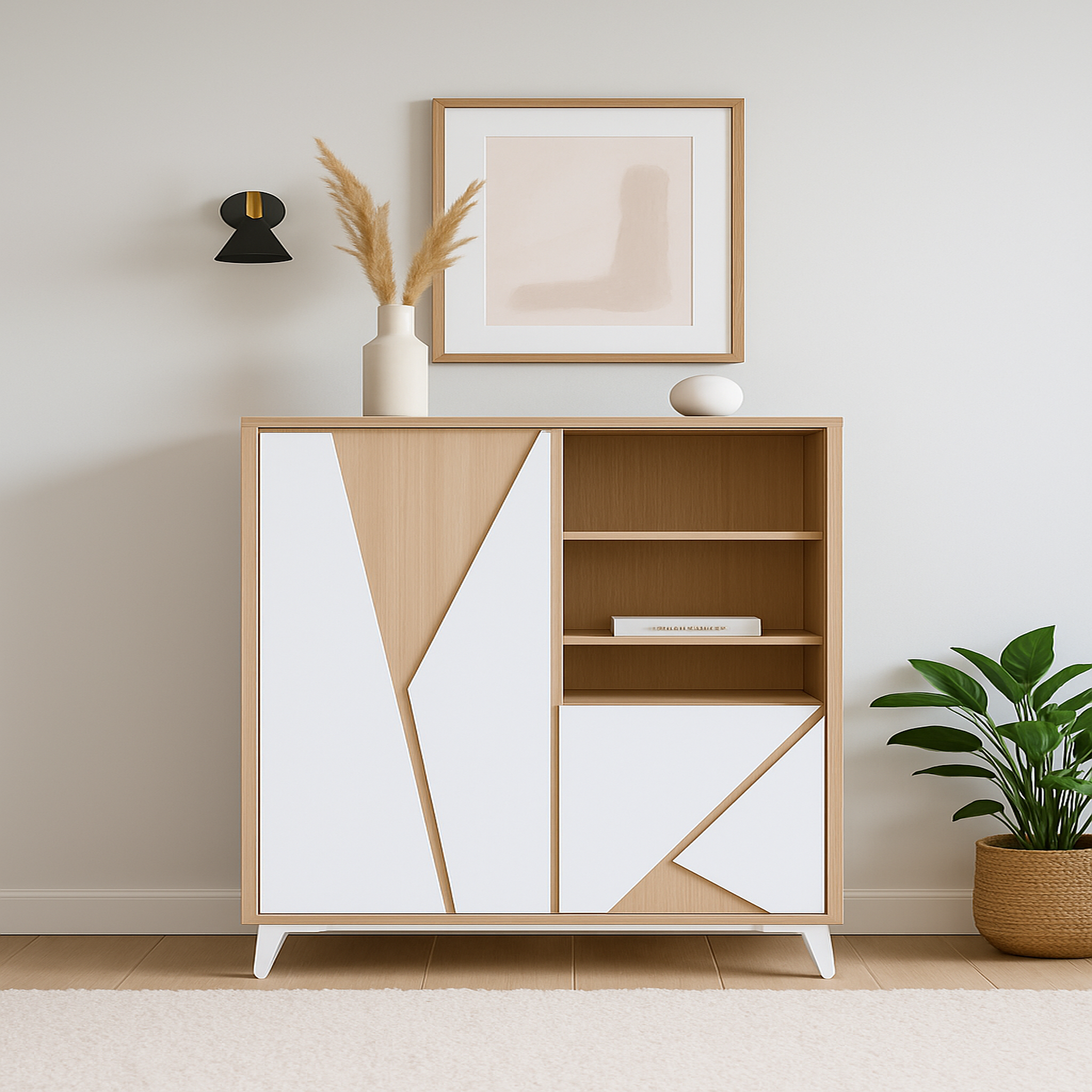Voir la diapositive 2 : JLC KREATION Argentier-bar moderne 2 portes coloris bois et blanc ostende