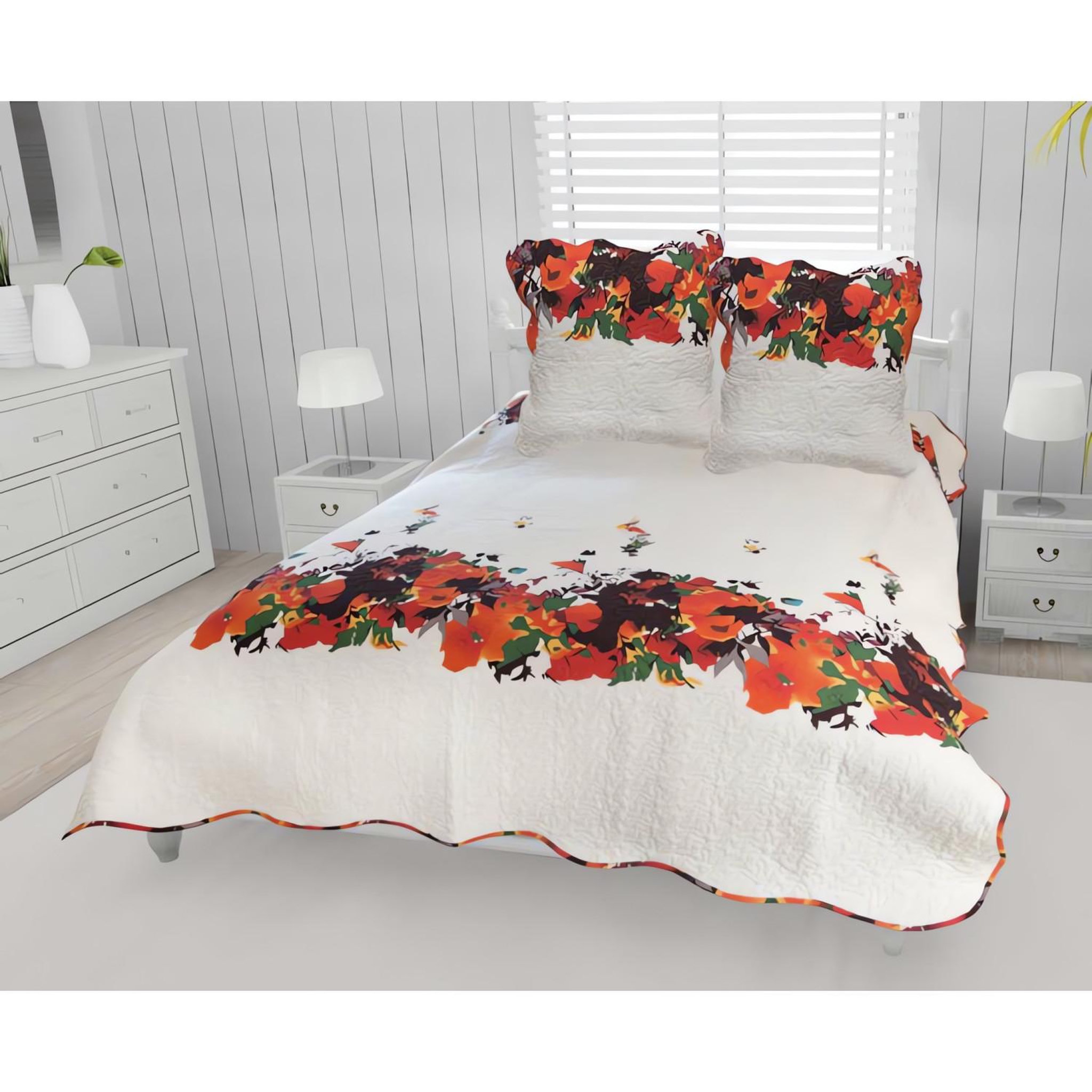 SOLEIL D'OCRE Couvre-lit boutis coton 220x240 cm AMELIE avec 2 taies d'oreiller