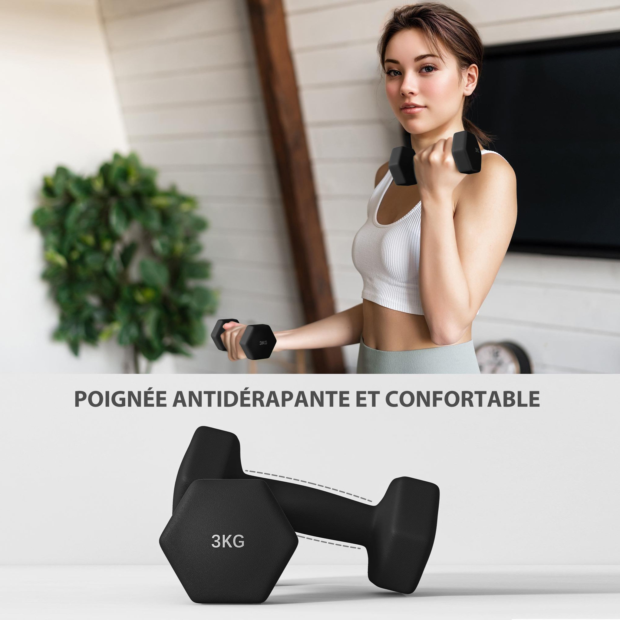 Voir la diapositive 5 : HOMCOM Support noir pour 6 haltères vinyles - 6 haltères incluses total 12 kg - noir rouge vert