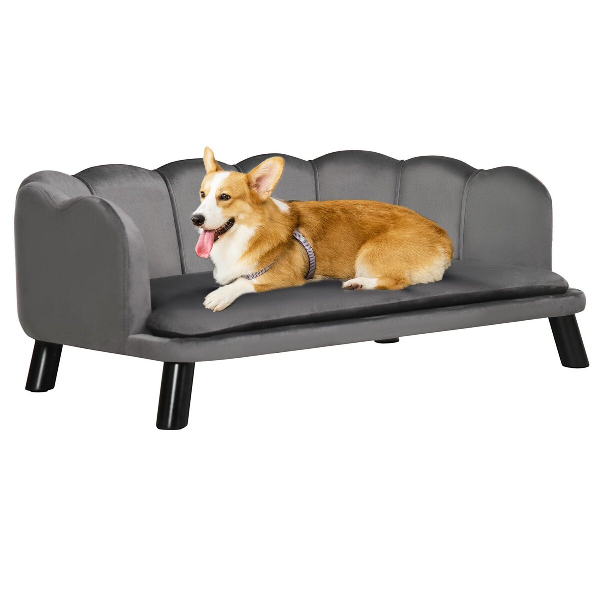 PAWHUT Canapé chien lit pour chien chat design contemporain coquillage dim. 98L x 60l x 35H cm coussin moelleux velours gris