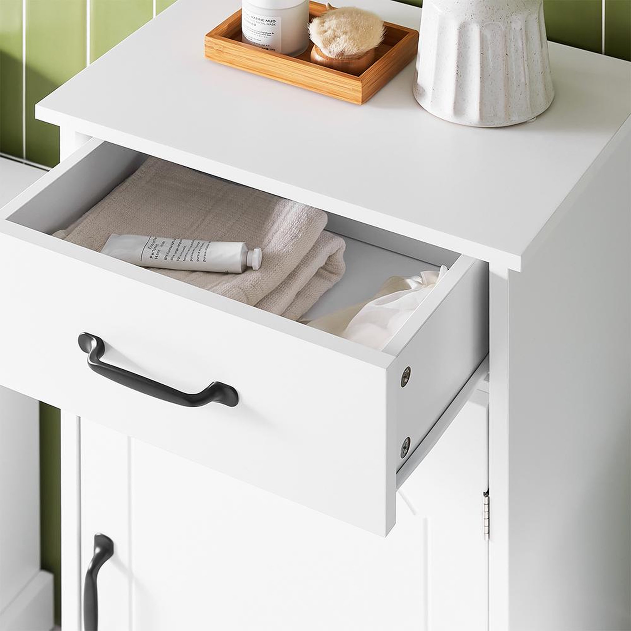 Voir la diapositive 6 : SOBUY SoBuy - Meuble de salle de bain bas avec un tiroir - Blanc - 42x30x93cm - Classique - BZR207-W