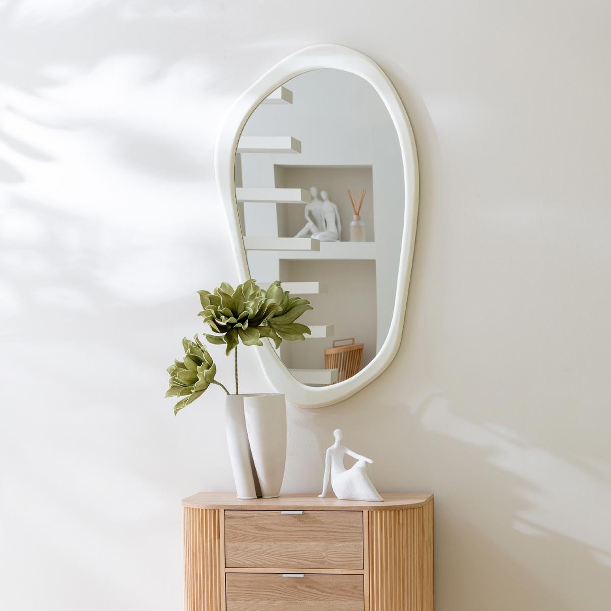 Voir la diapositive 4 : J-LINE Miroir Mural Design  Moderna  120cm Blanc