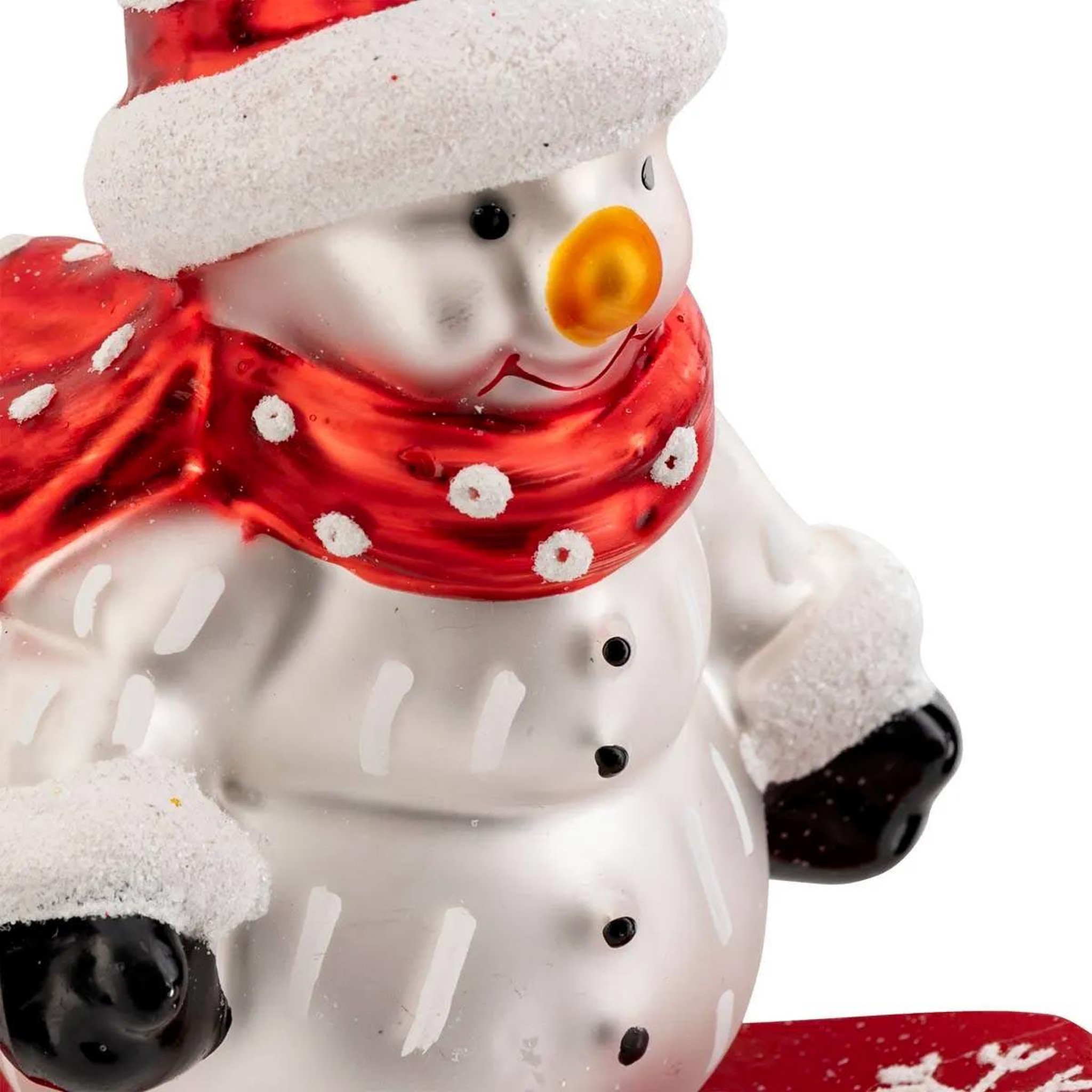 Voir la diapositive 2 : ATMOSPHERA Sujet de noël bonhomme de neige  snowboard  9cm rouge