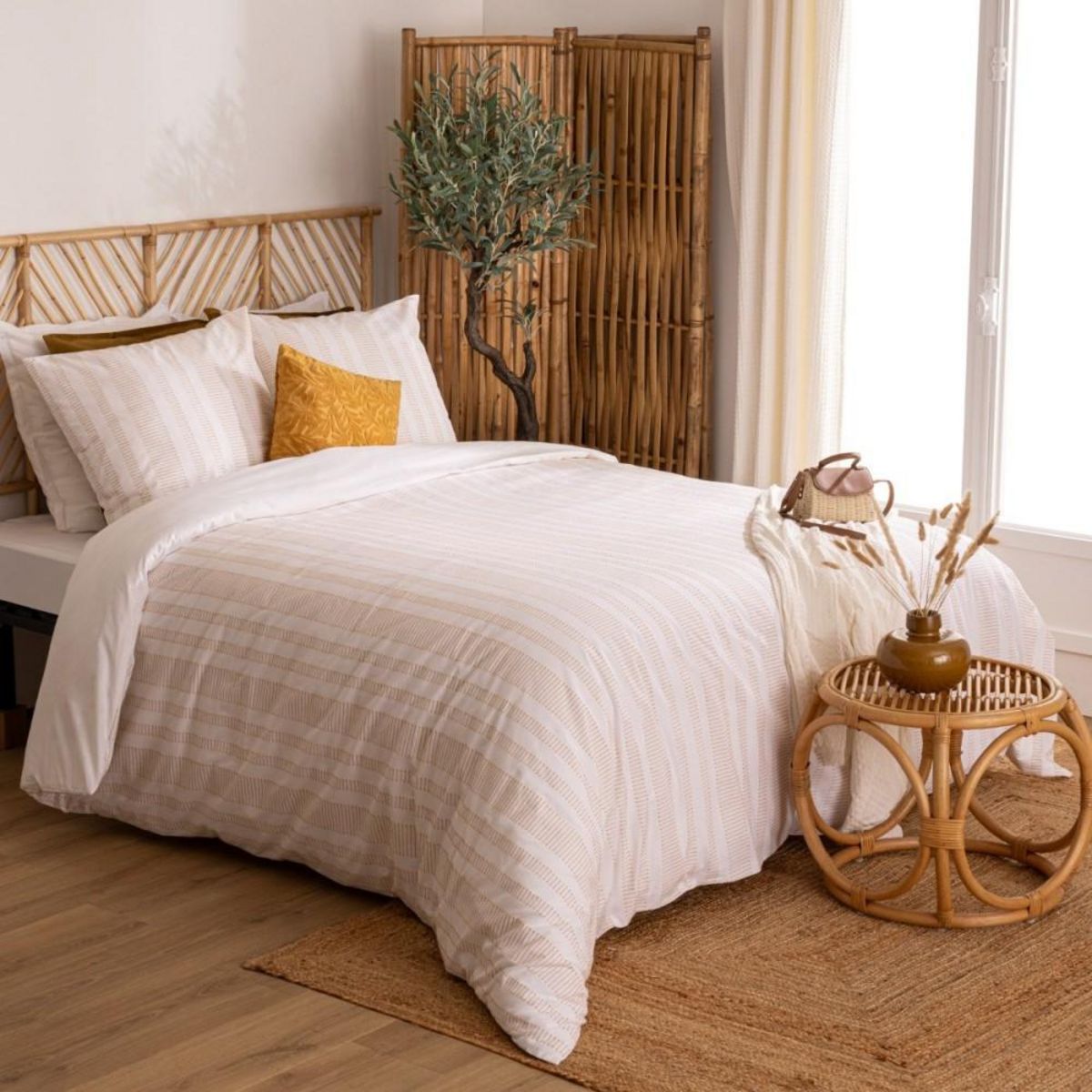 ATMOSPHERA Housse de couette 240x220 + 2 taies coton ISAO