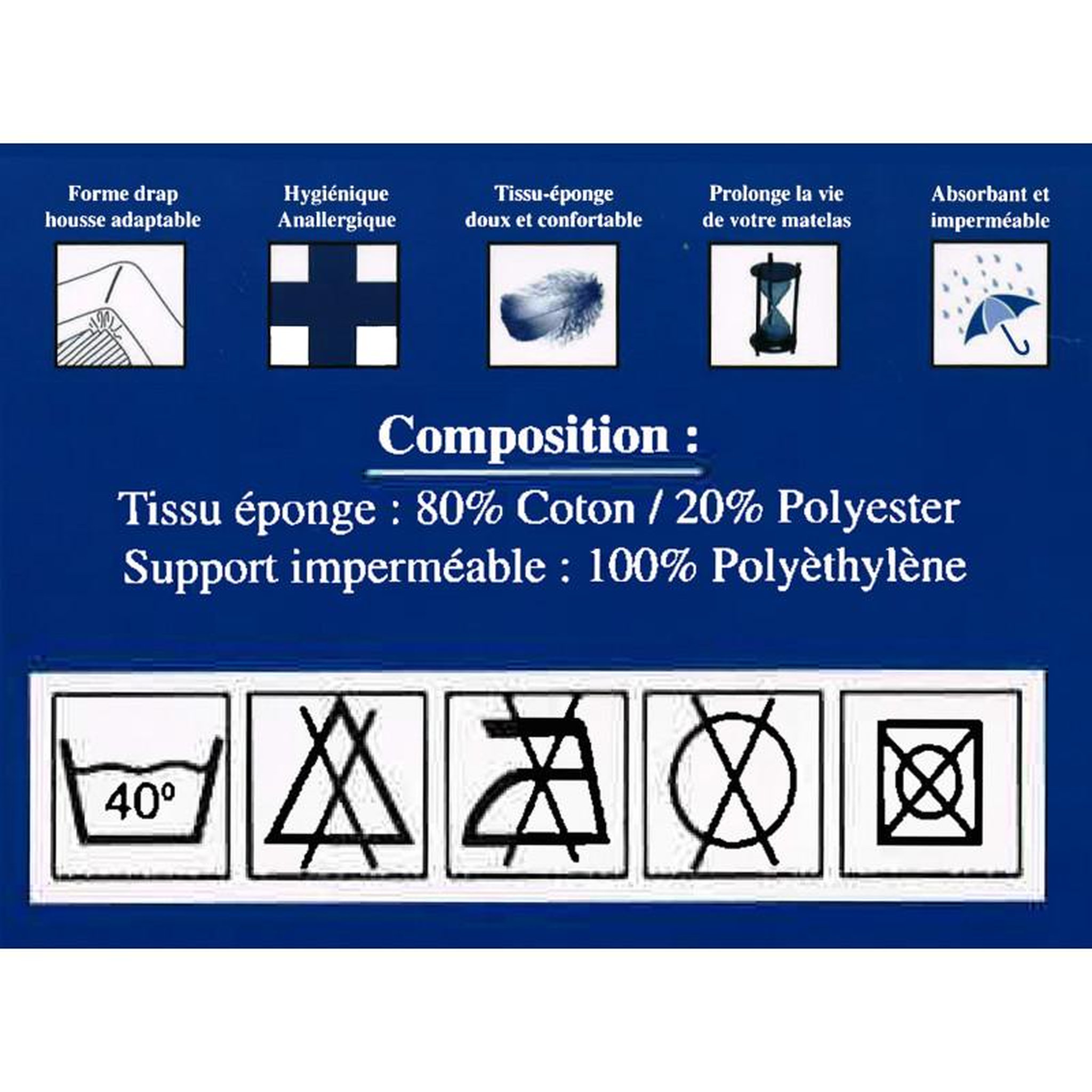 Voir la diapositive 2 : COTON PUR Lot de 2 Protèges matelas imperméable, absorbant et anti-acariens 160 x 200 cm