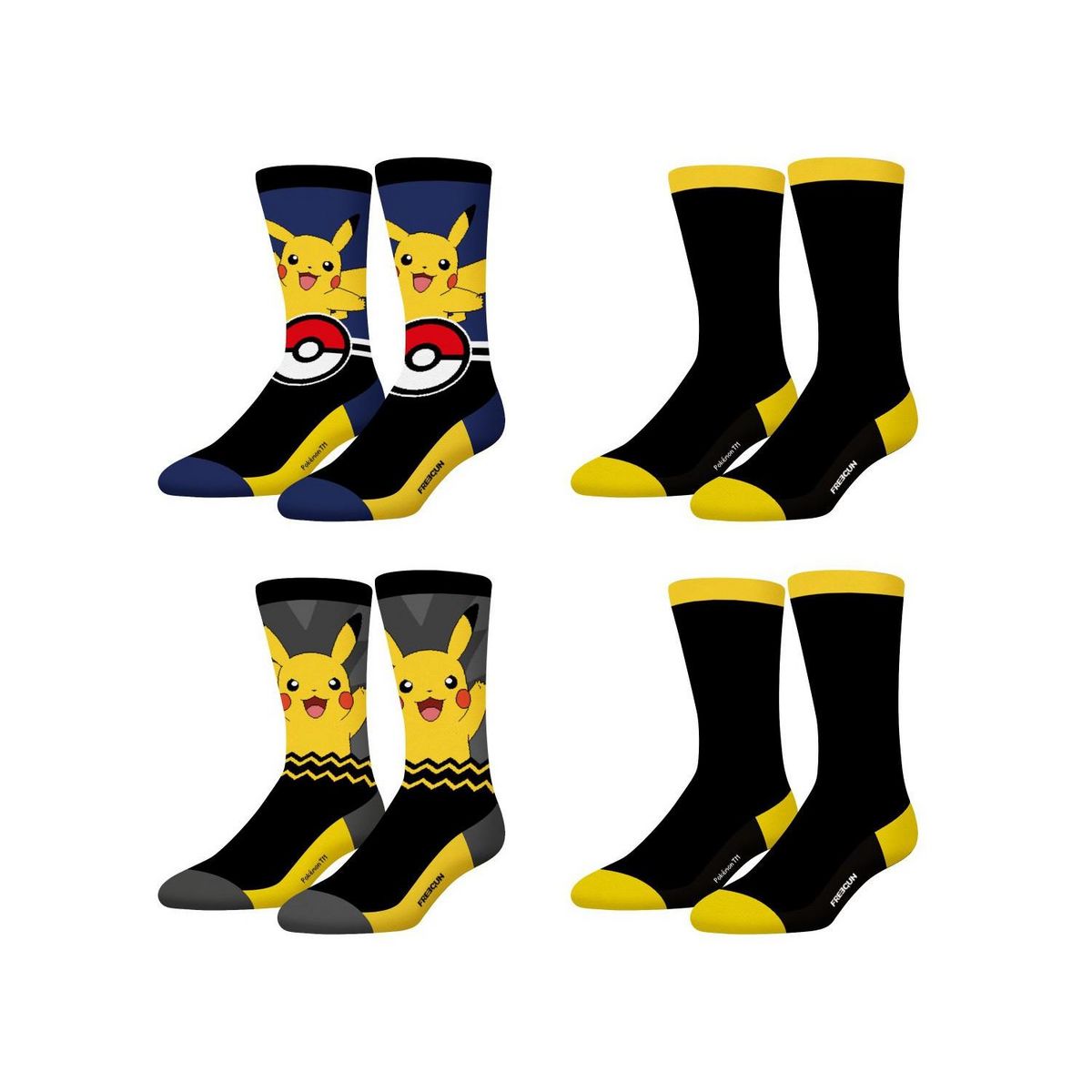 FREEGUN Lot de 4 paires de chaussettes Homme Pokémon Pikachu